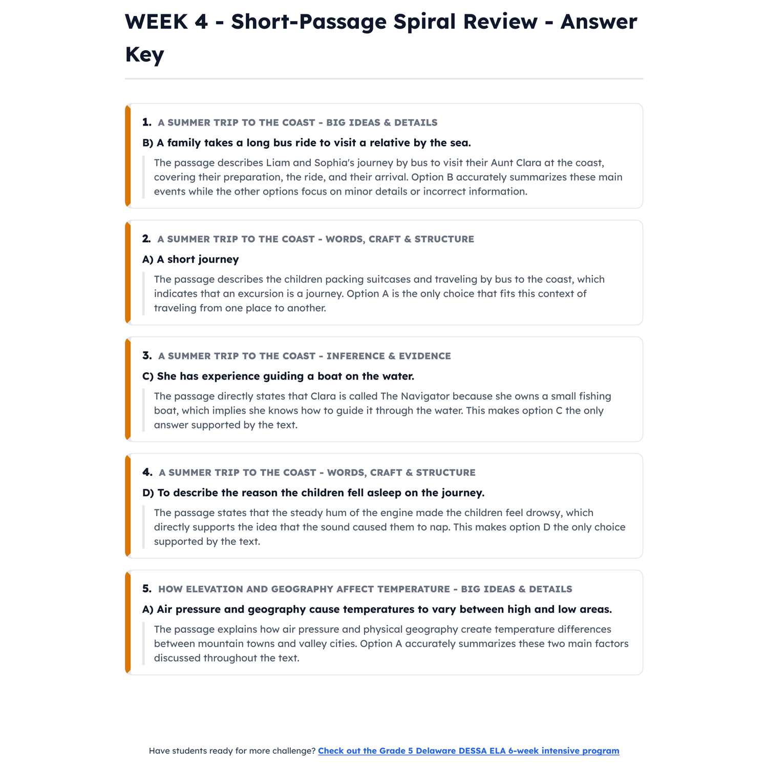 Delaware DESSA ELA Intensive Test Prep | 4th Grade | All 4 Levels (2416-2533+) preview 4