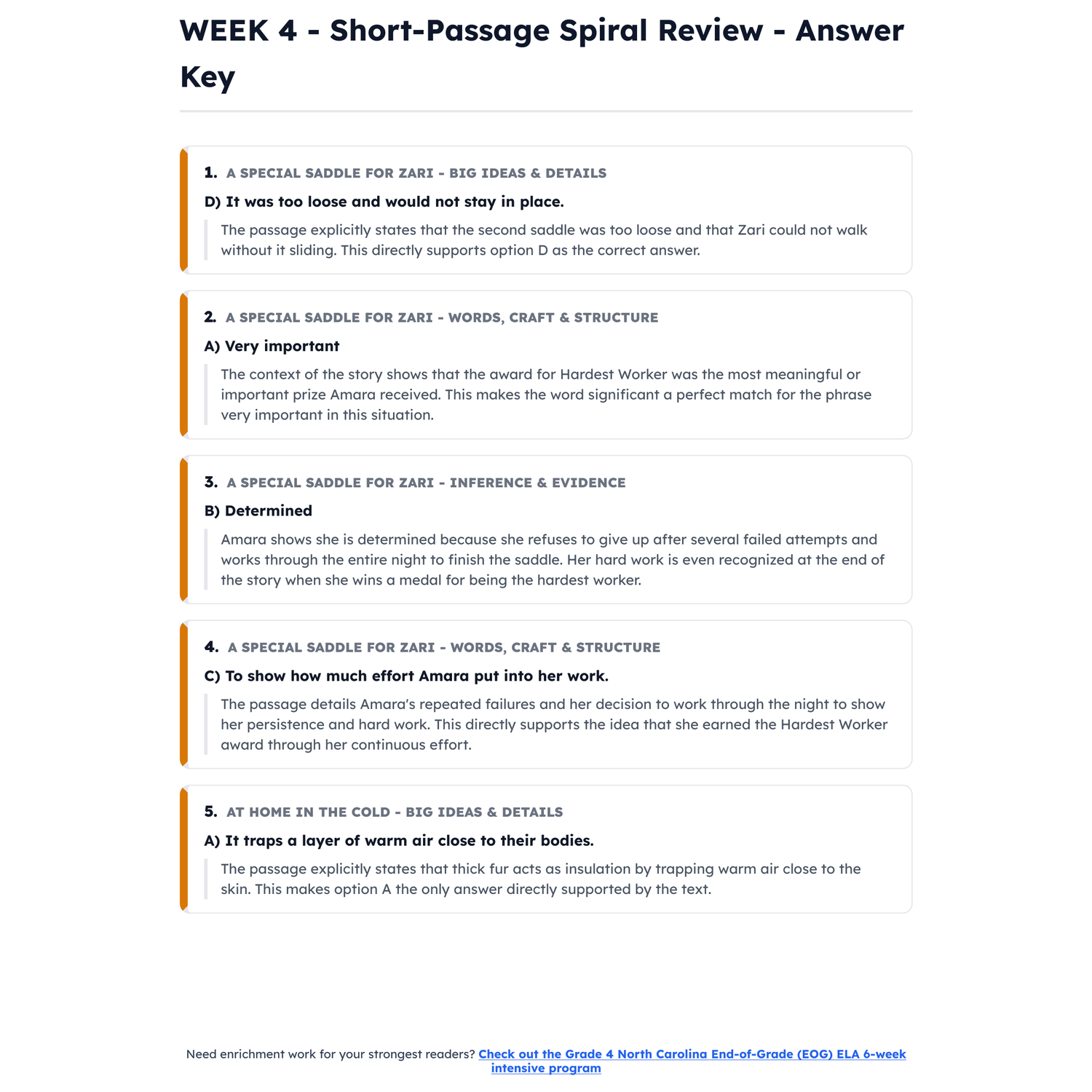 North Carolina EOG ELA Intensive Test Prep | 3rd Grade | All 4 Levels (540-551+) preview 4