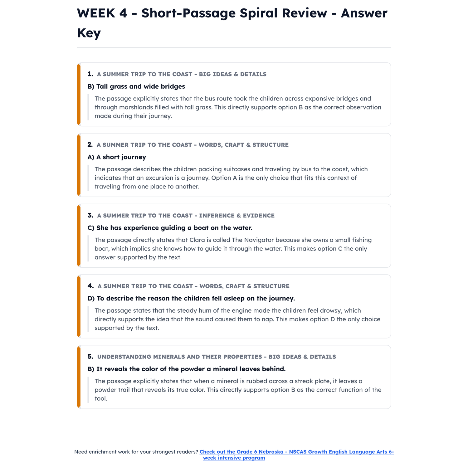Nebraska NSCAS Growth ELA Intensive Prep | 5th Grade | All 4 Levels (2280-2860) preview 4