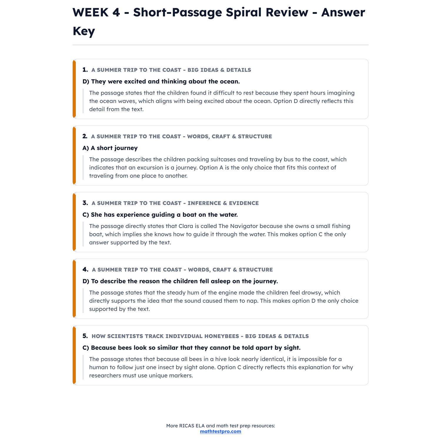 Rhode Island RICAS ELA Intensive Test Prep | 5th Grade | All 4 Levels (440-560) preview 4