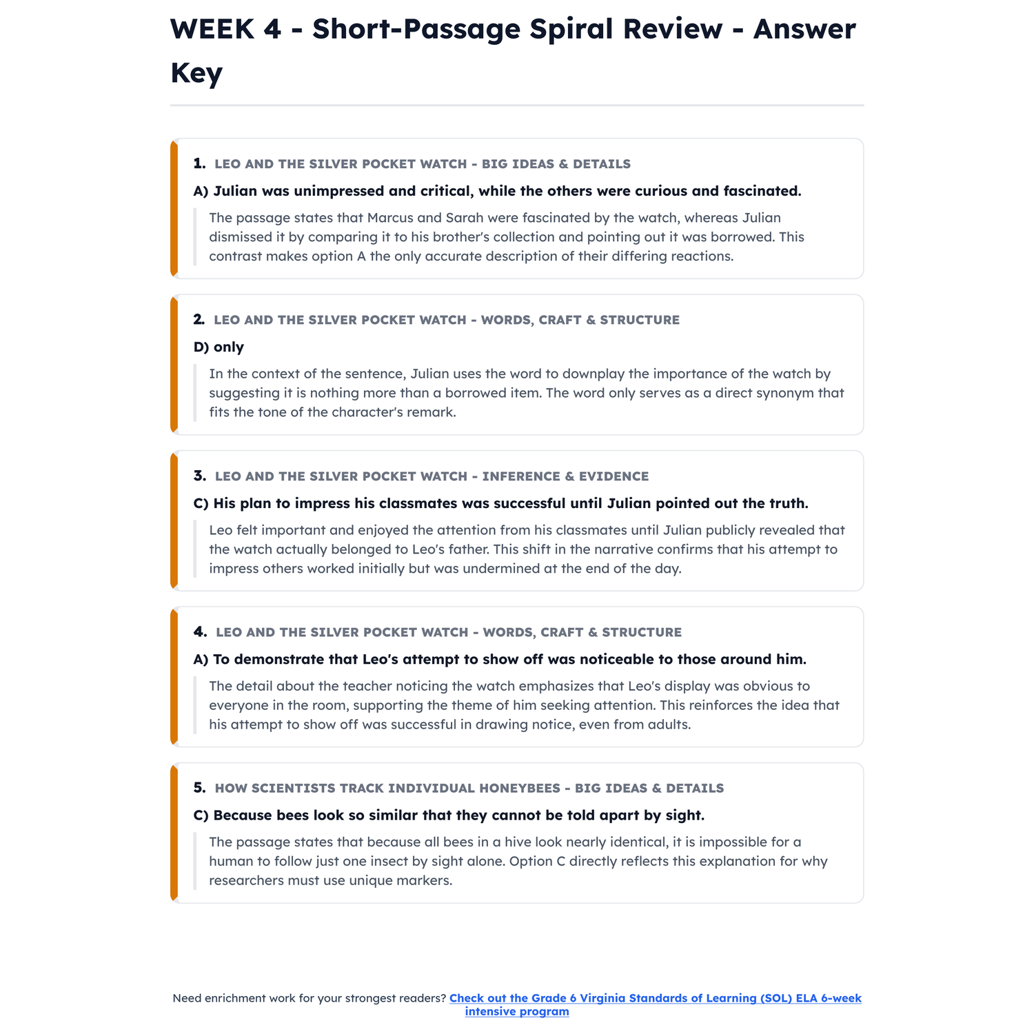 Virginia SOL ELA Intensive Prep | 5th Grade | All 4 Levels (Scaled Score 0-600) preview 4