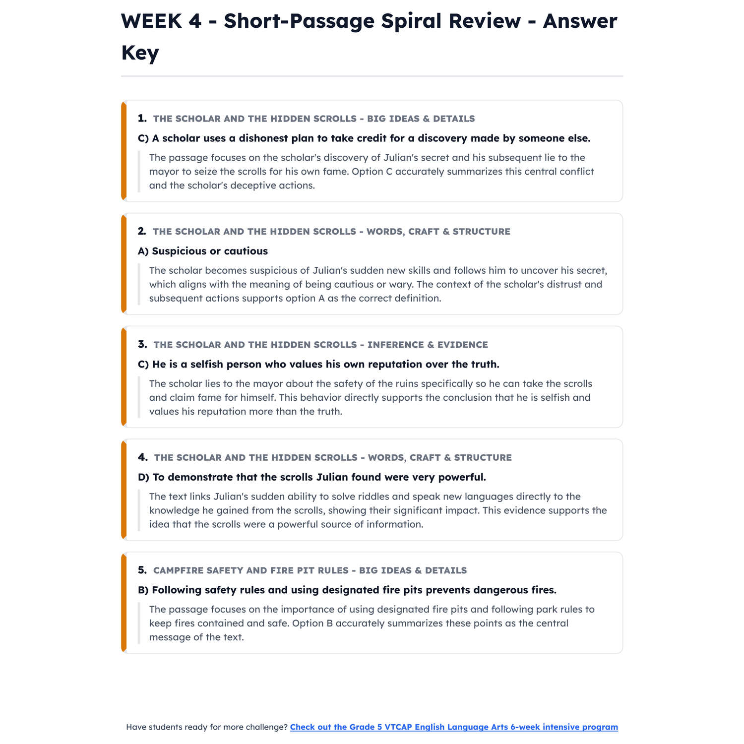 Vermont VTCAP ELA Intensive Test Prep | 4th Grade | All 4 Levels (1500-2000) preview 4