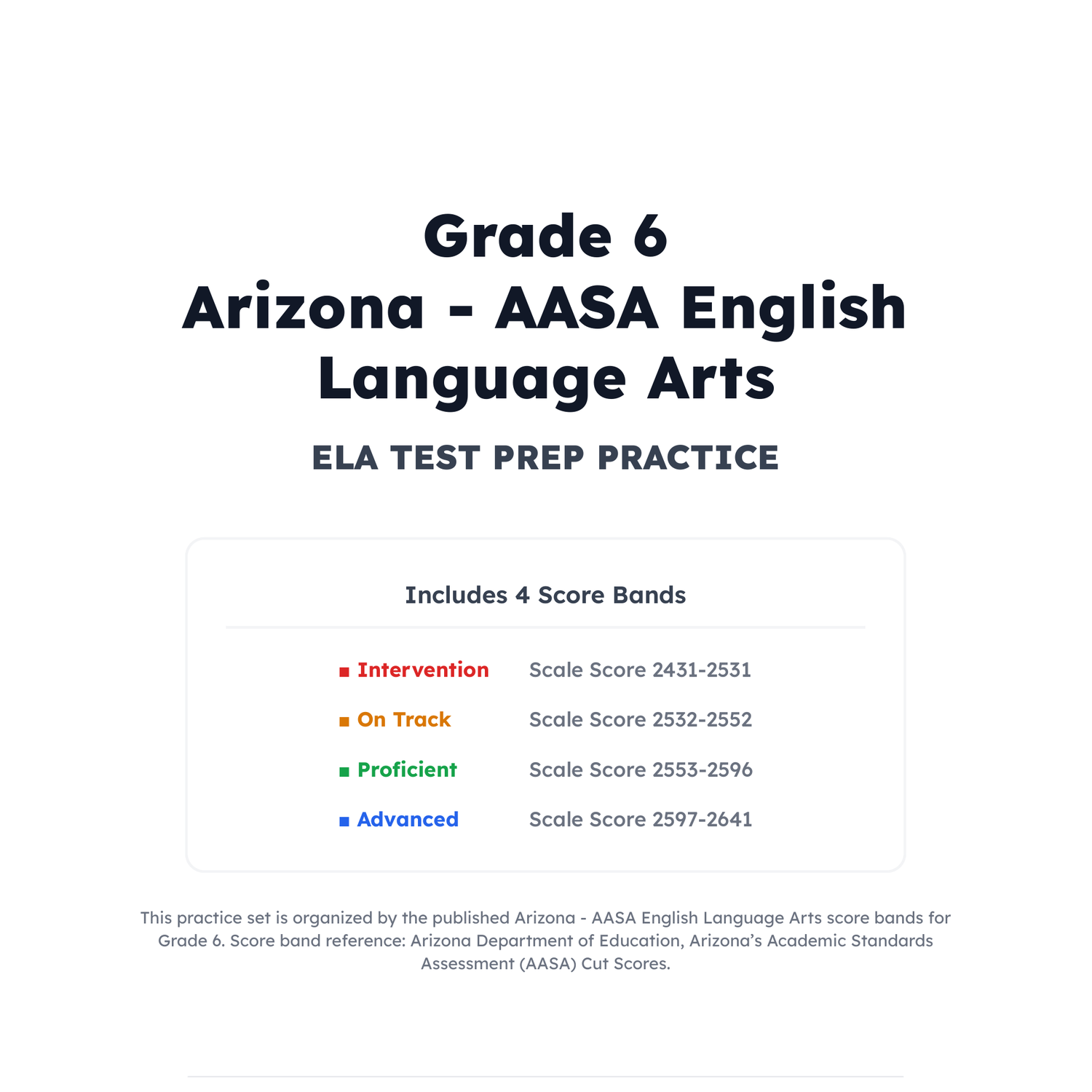 Arizona AASA ELA Test Simulation | 6th Grade | All 4 Levels (2431-2641) preview 2