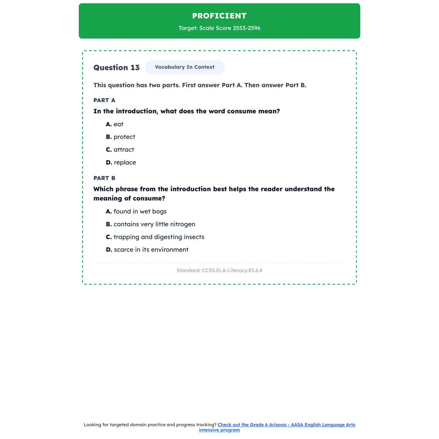 Arizona AASA ELA Test Simulation | 6th Grade | All 4 Levels (2431-2641) preview 3