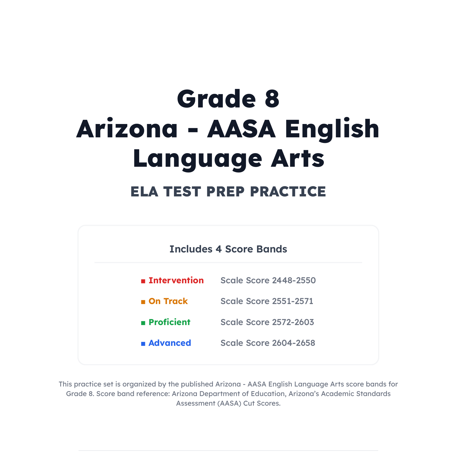 Arizona AASA ELA Test Simulation | 8th Grade | All 4 Levels (2448-2658) preview 2