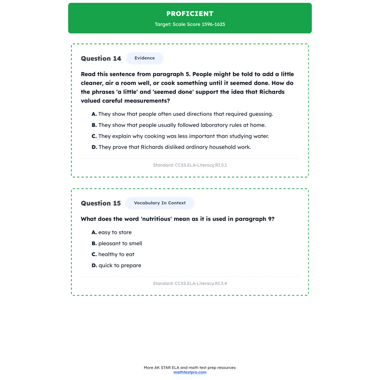 Alaska AK STAR ELA Test Simulation | 5th Grade | All 4 Levels (1420-1780) preview 3