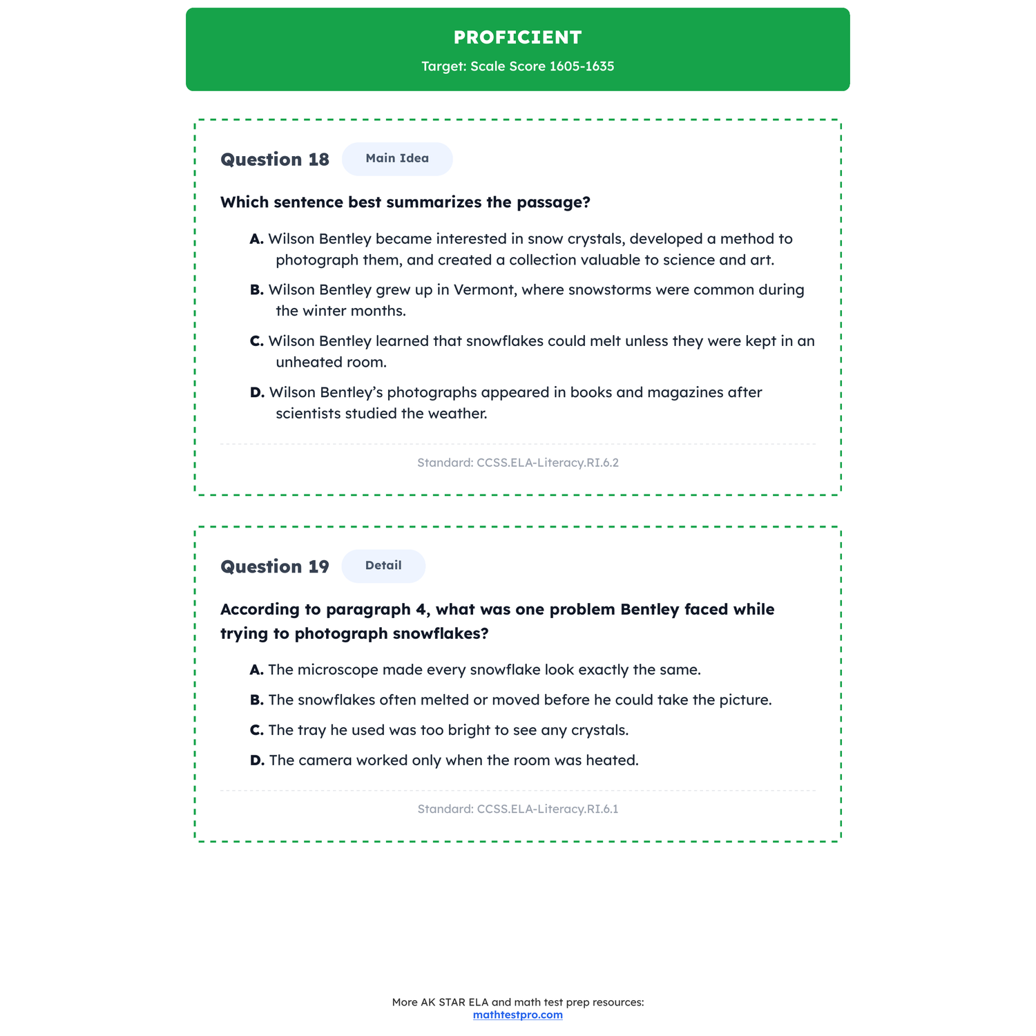 Alaska AK STAR ELA Test Simulation | 6th Grade | All 4 Levels (1430-1800) preview 3