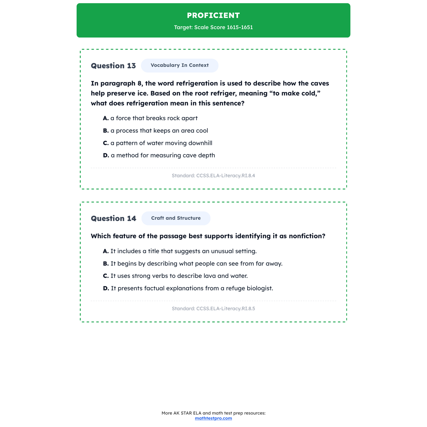 Alaska AK STAR ELA Test Simulation | 8th Grade | All 4 Levels (1450-1840) preview 3