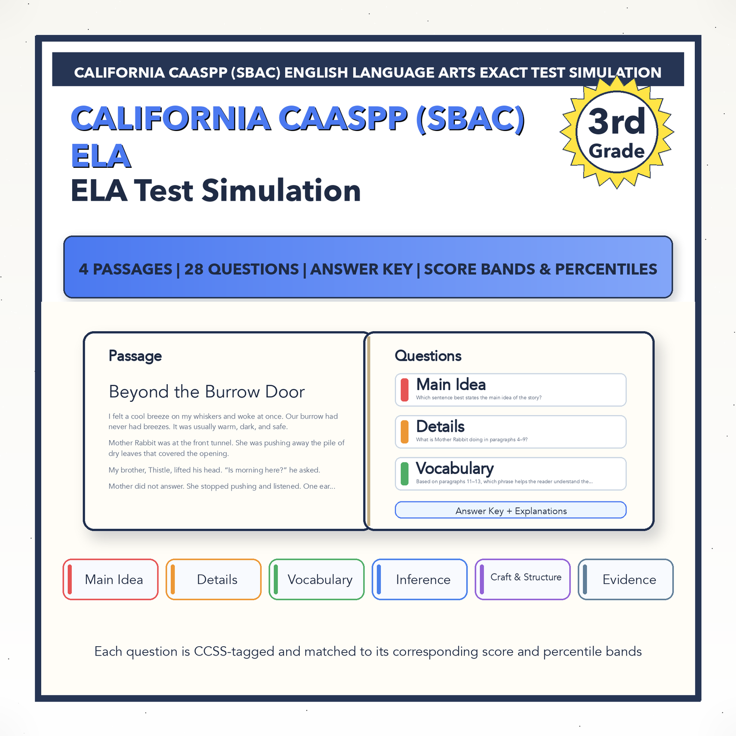 California CAASPP (SBAC) ELA Test Simulation | 3rd Grade | 2367-2490+