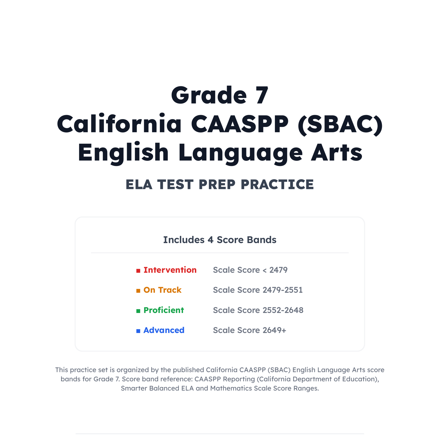 California CAASPP (SBAC) ELA Test Simulation | 7th Grade | 2479-2649+ preview 2