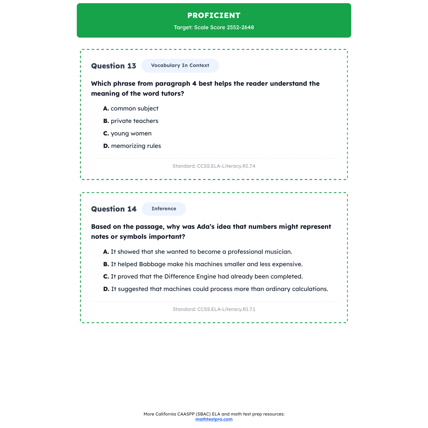 California CAASPP (SBAC) ELA Test Simulation | 7th Grade | 2479-2649+ preview 3