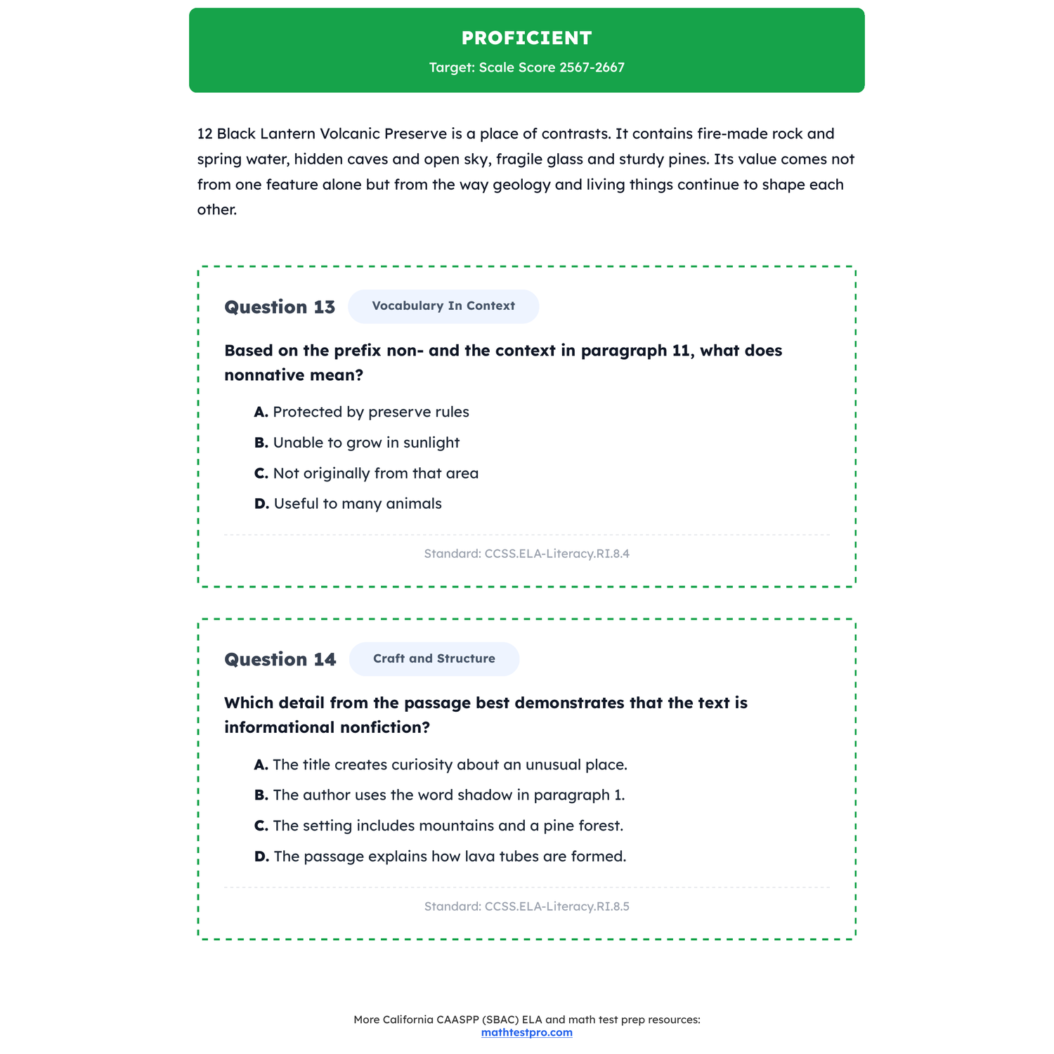 California CAASPP (SBAC) ELA Test Simulation | 8th Grade | 2487-2668+ preview 3