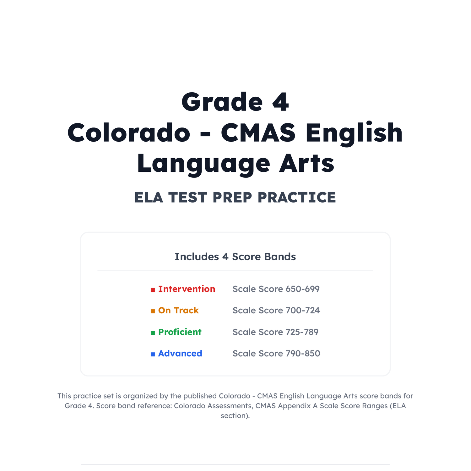 Colorado CMAS ELA Test Simulation | 4th Grade | All 4 Levels (650-850) preview 2