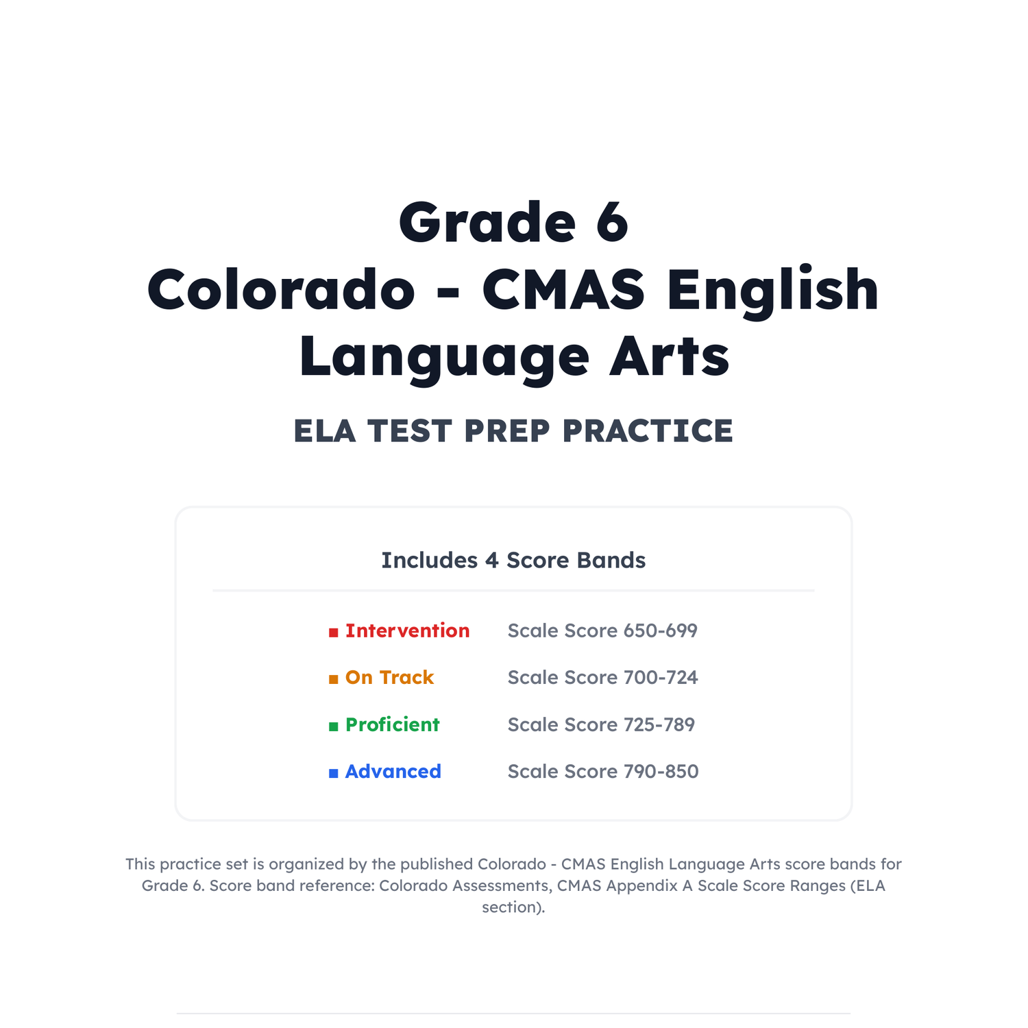 Colorado CMAS ELA Test Simulation | 6th Grade | All 4 Levels (650-850) preview 2