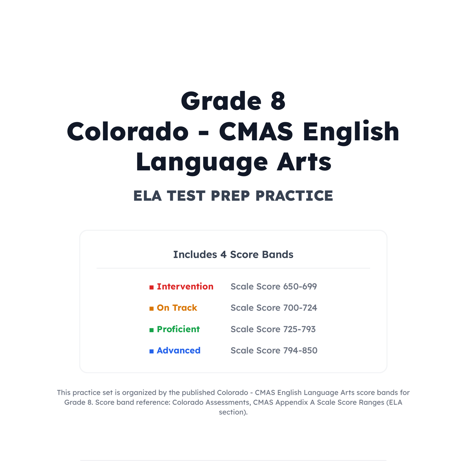 Colorado CMAS ELA Test Simulation | 8th Grade | All 4 Levels (650-850) preview 2