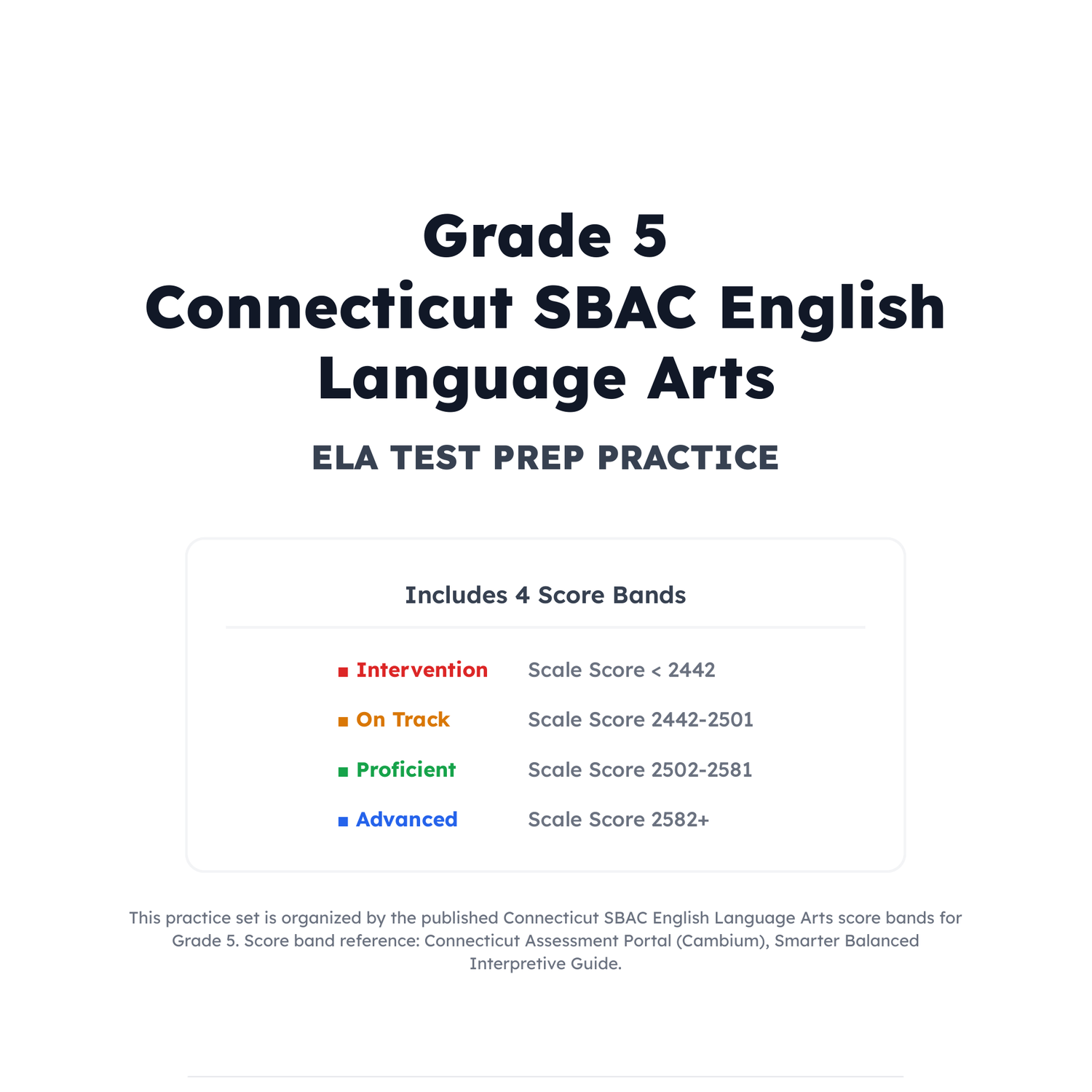 Connecticut SBAC ELA Test Simulation | 5th Grade | All 4 Levels (2442-2582+) preview 2