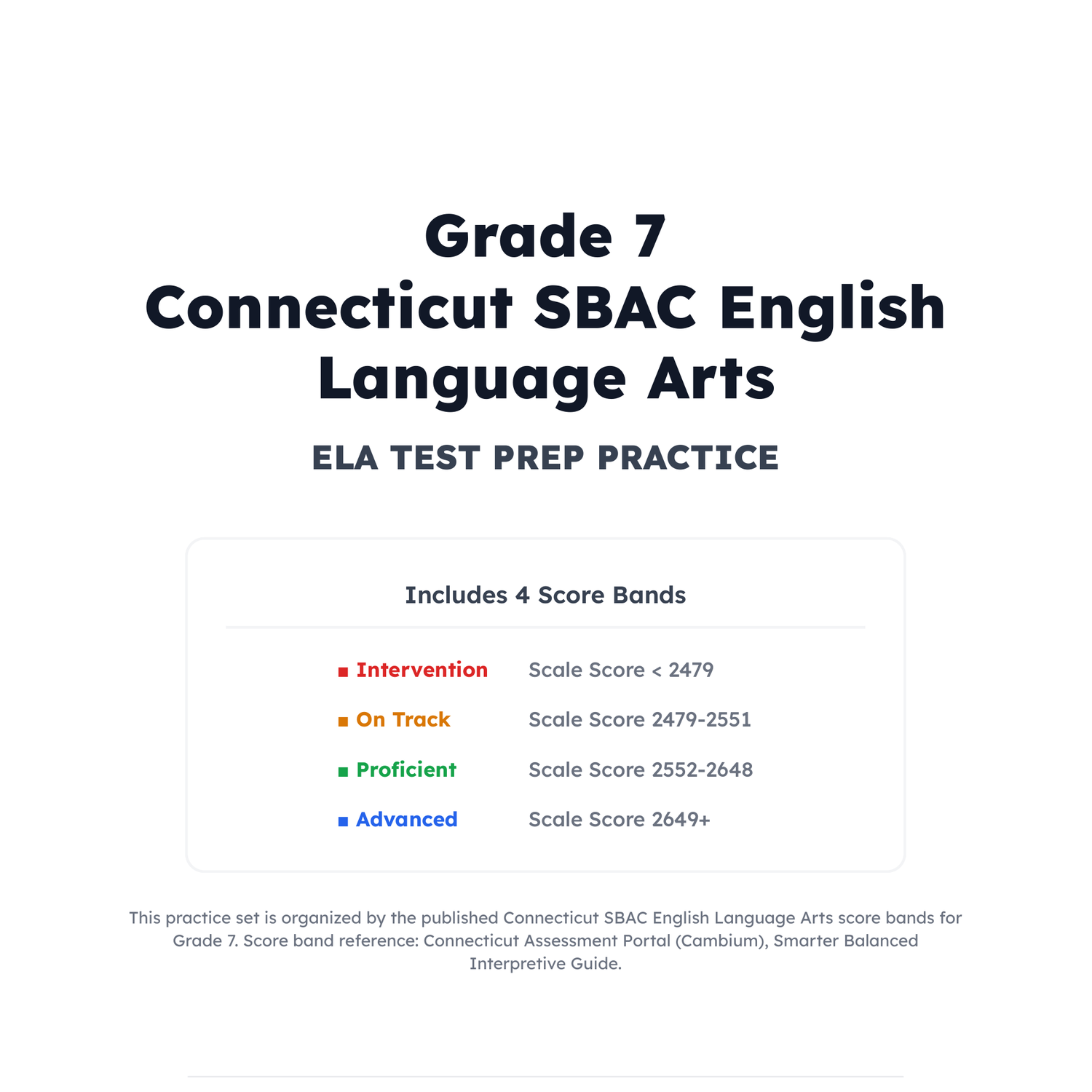 Connecticut SBAC ELA Test Simulation | 7th Grade | All 4 Levels (2479-2649+) preview 2