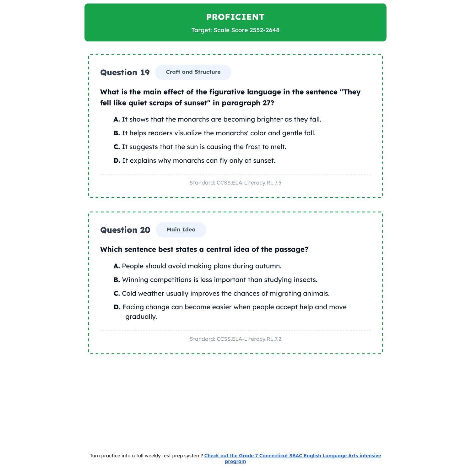 Connecticut SBAC ELA Test Simulation | 7th Grade | All 4 Levels (2479-2649+) preview 3