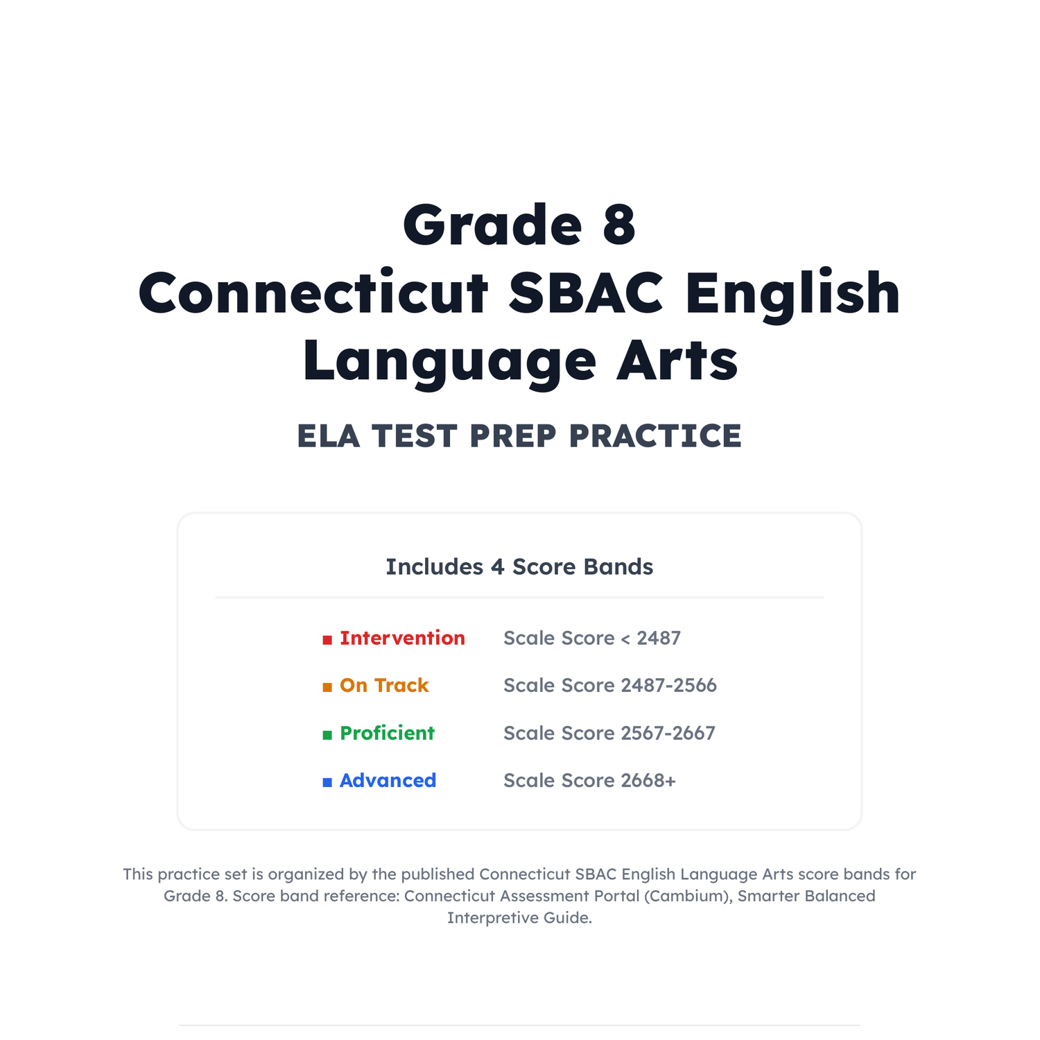 Connecticut SBAC ELA Test Simulation | 8th Grade | All 4 Levels (2487-2668+) preview 2