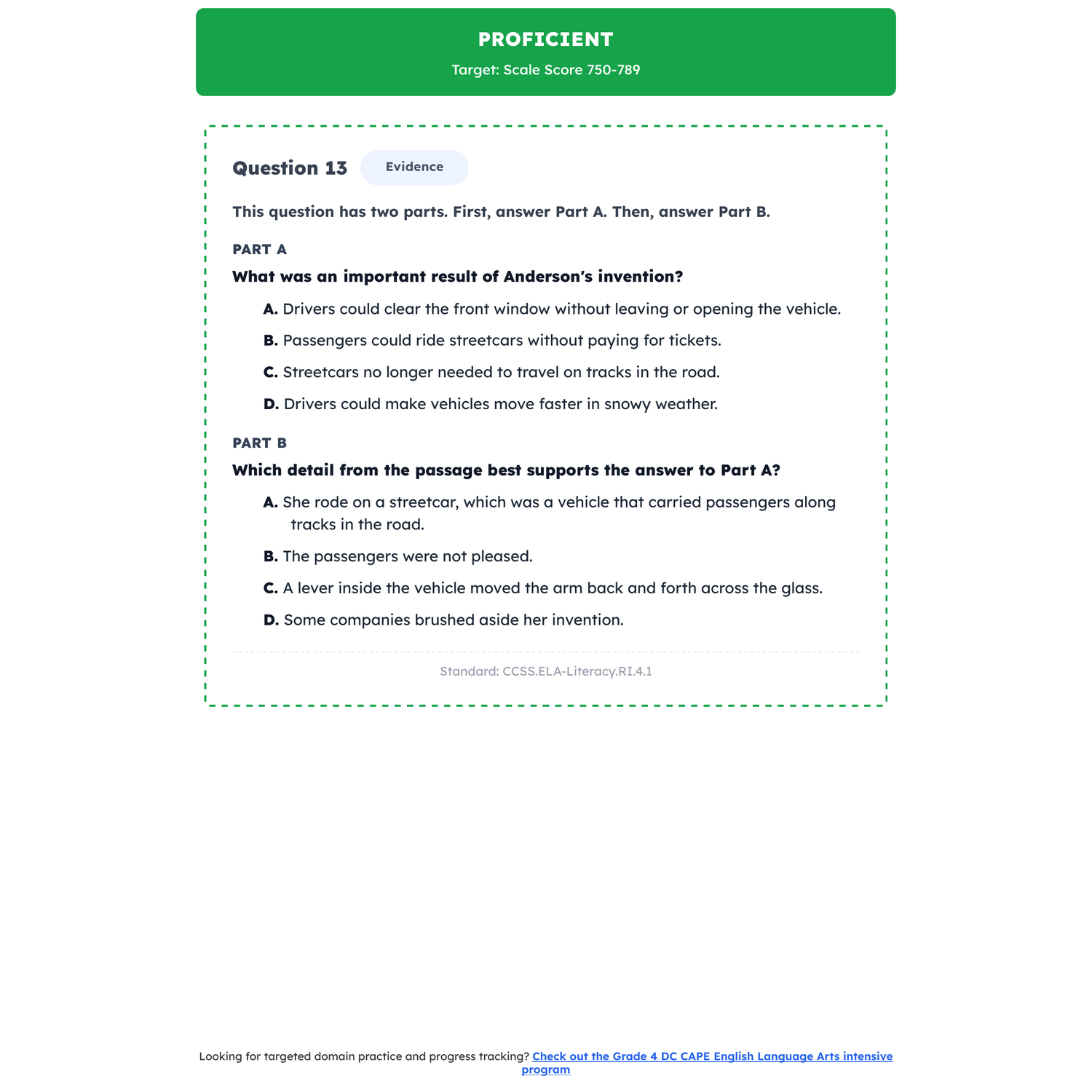 DC CAPE ELA Test Simulation | 4th Grade | All 4 Levels (Scale Score 650-850) preview 3