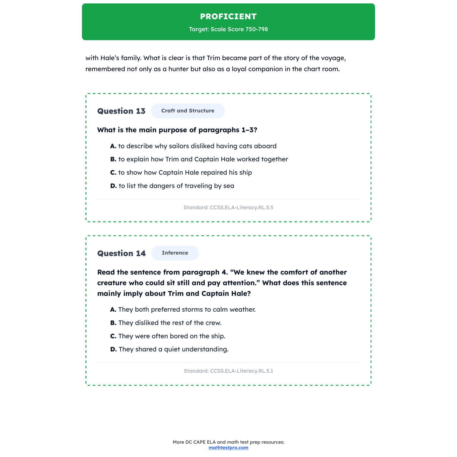 DC CAPE ELA Test Simulation | 5th Grade | All 4 Levels (Scale Score 650-850) preview 3
