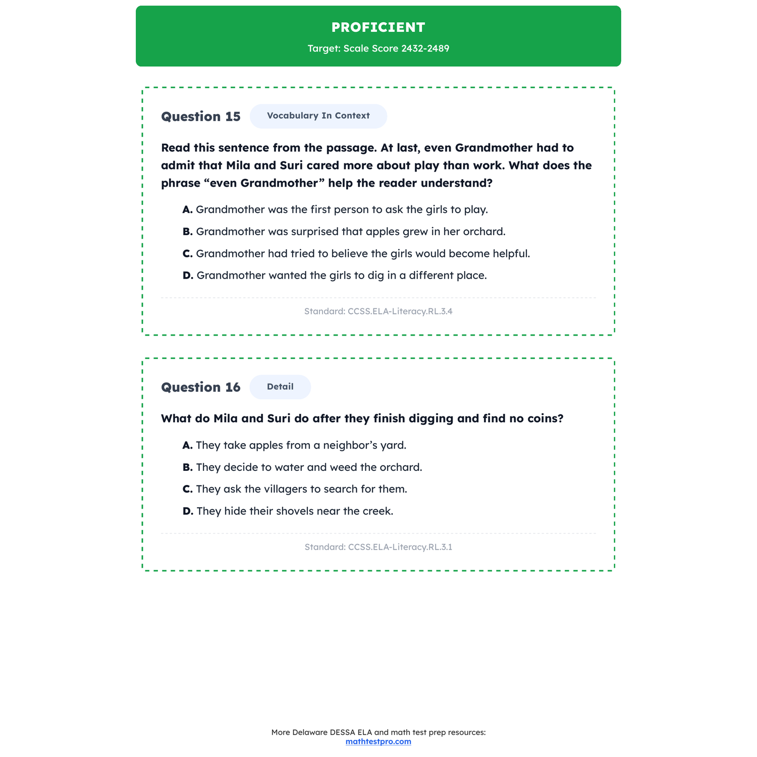Delaware DESSA ELA Test Simulation | 3rd Grade | All 4 Levels (2367-2490+) preview 3