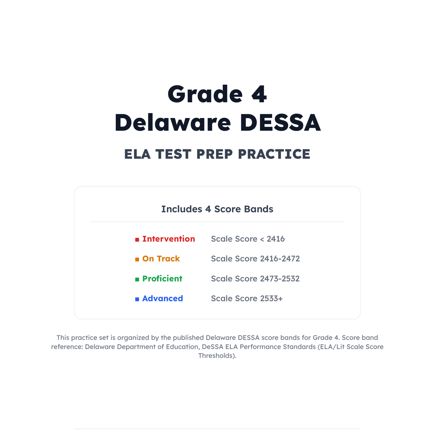 Delaware DESSA ELA Test Simulation | 4th Grade | All 4 Levels (2416-2533+) preview 2