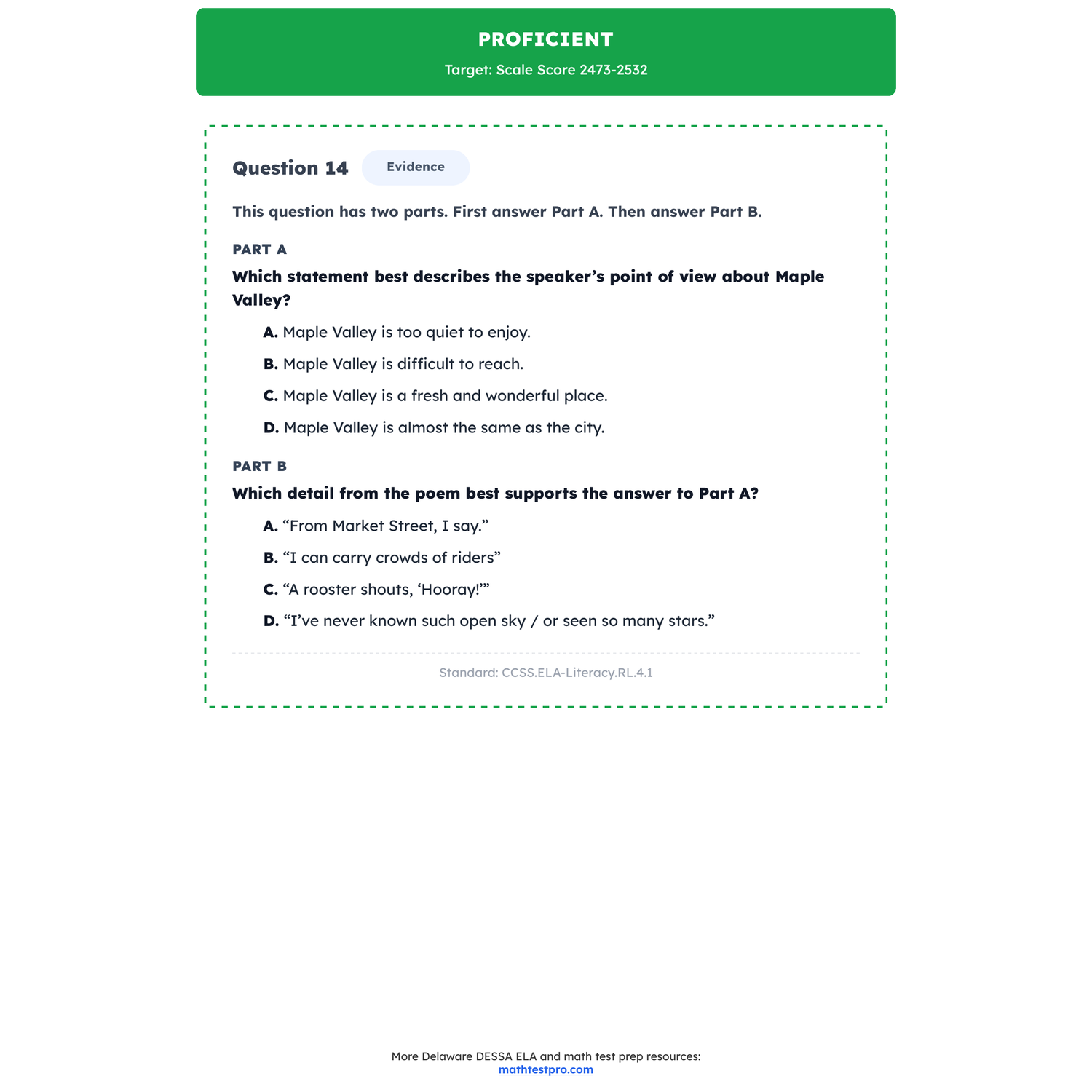 Delaware DESSA ELA Test Simulation | 4th Grade | All 4 Levels (2416-2533+) preview 3
