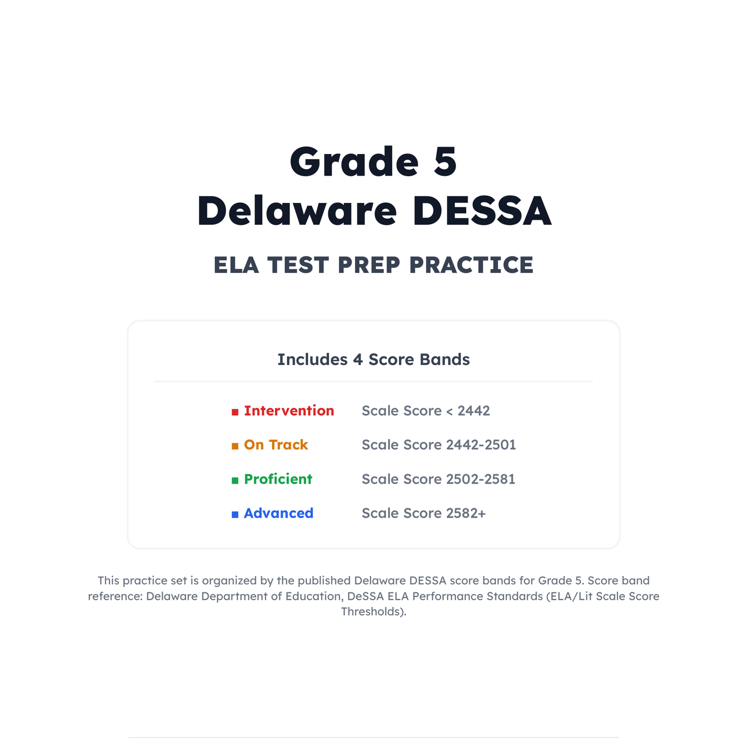 Delaware DESSA ELA Test Simulation | 5th Grade | All 4 Levels (2442-2582+) preview 2
