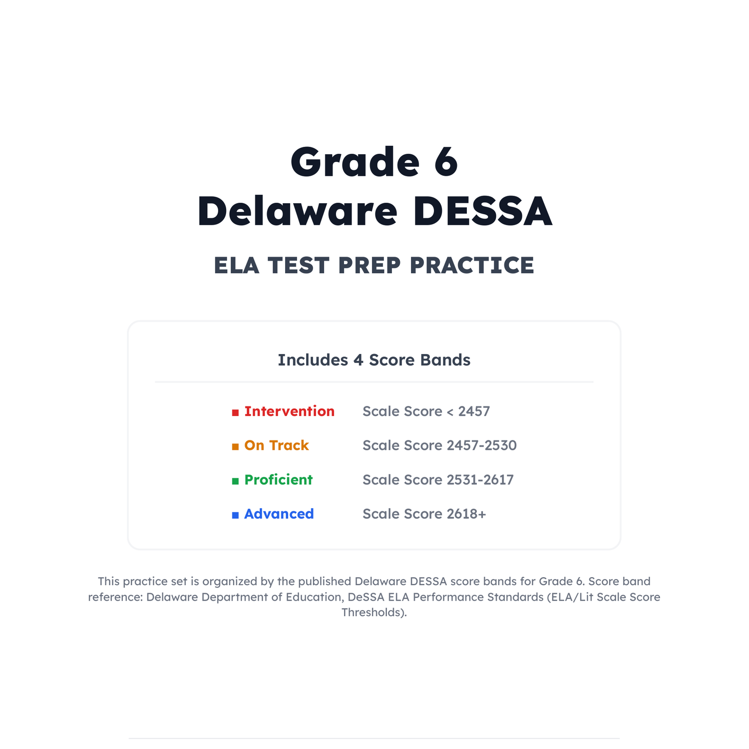 Delaware DESSA ELA Test Simulation | 6th Grade | All 4 Levels (2457-2618+) preview 2