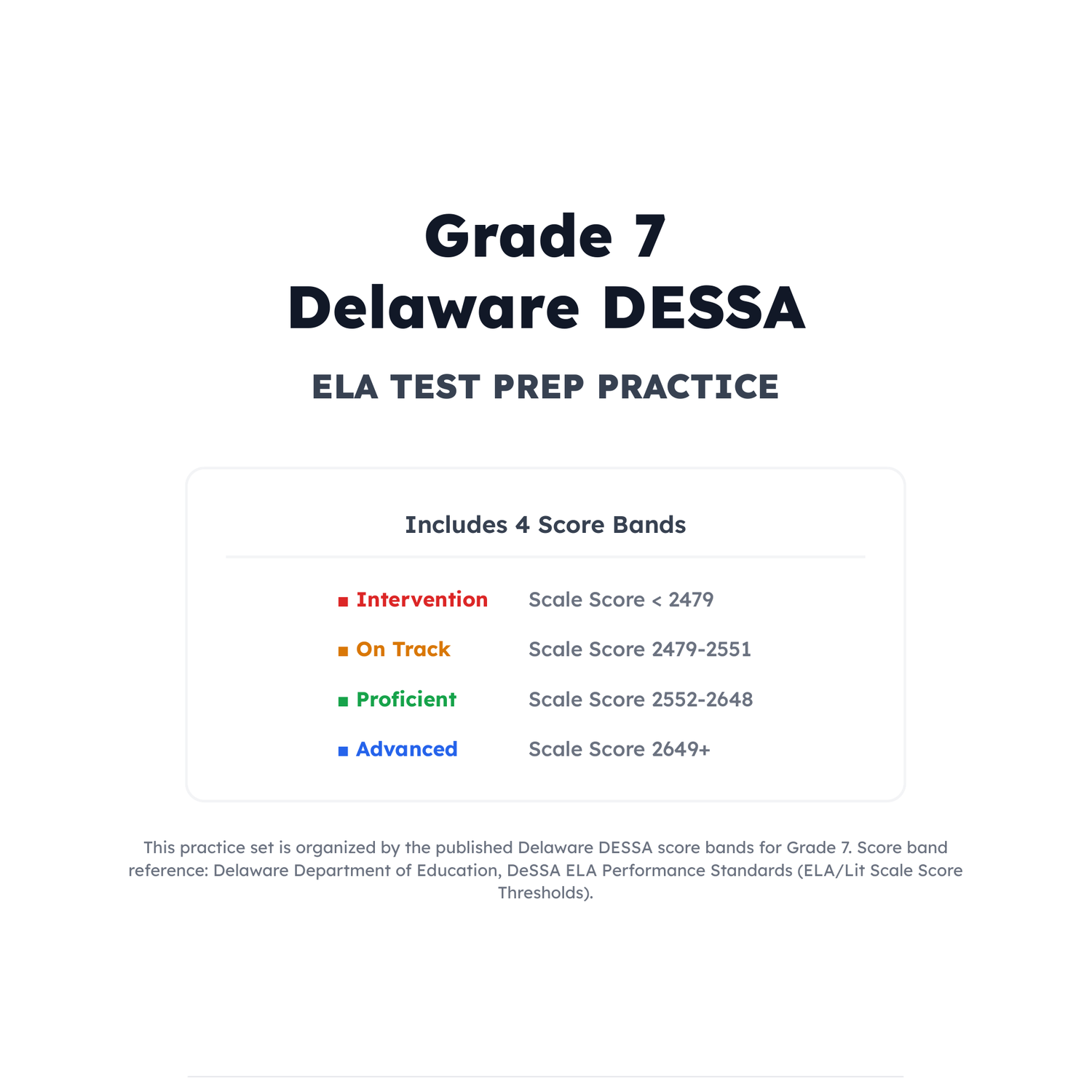 Delaware DESSA ELA Test Simulation | 7th Grade | All 4 Levels (2479-2649+) preview 2