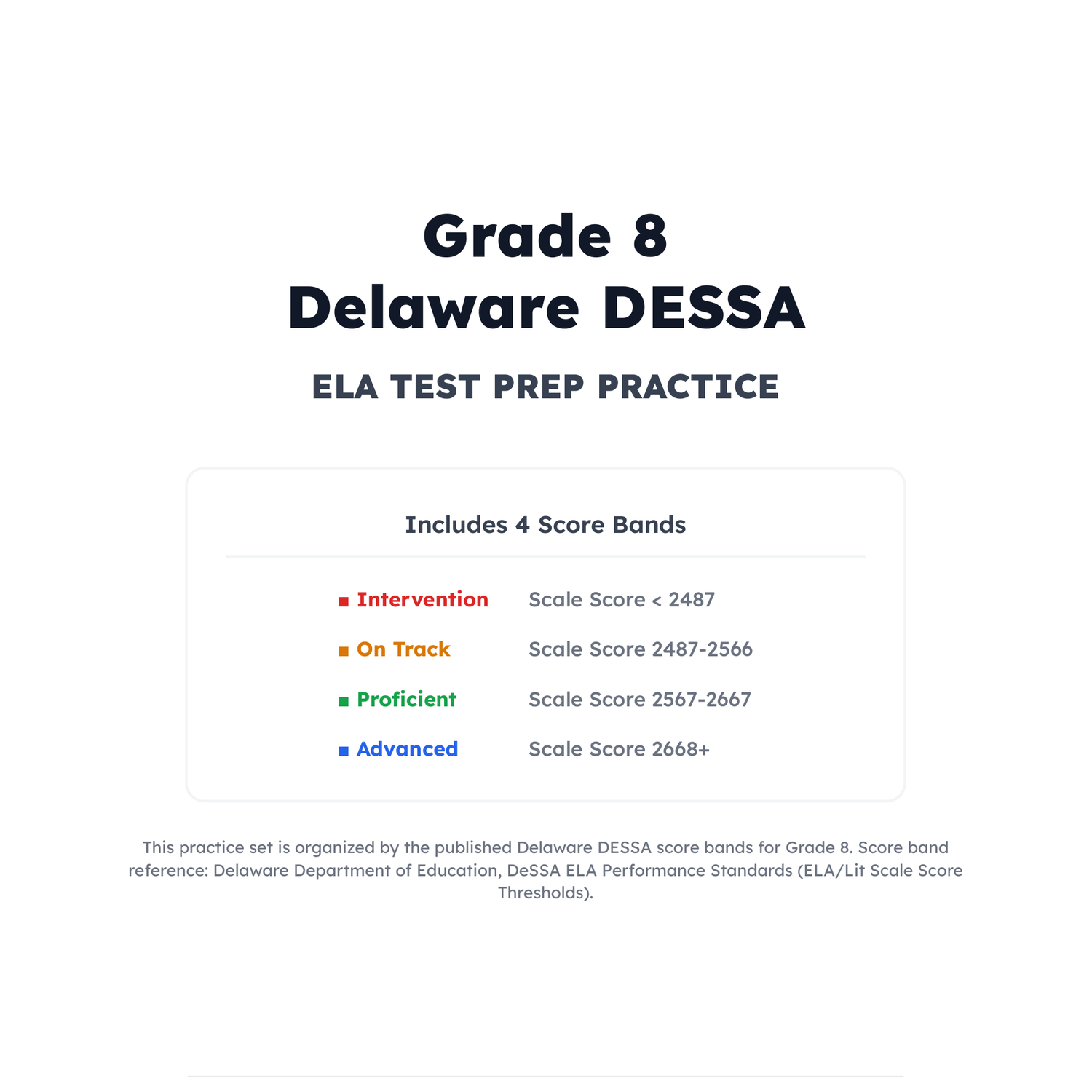 Delaware DESSA ELA Test Simulation | 8th Grade | All 4 Levels (2487-2668+) preview 2