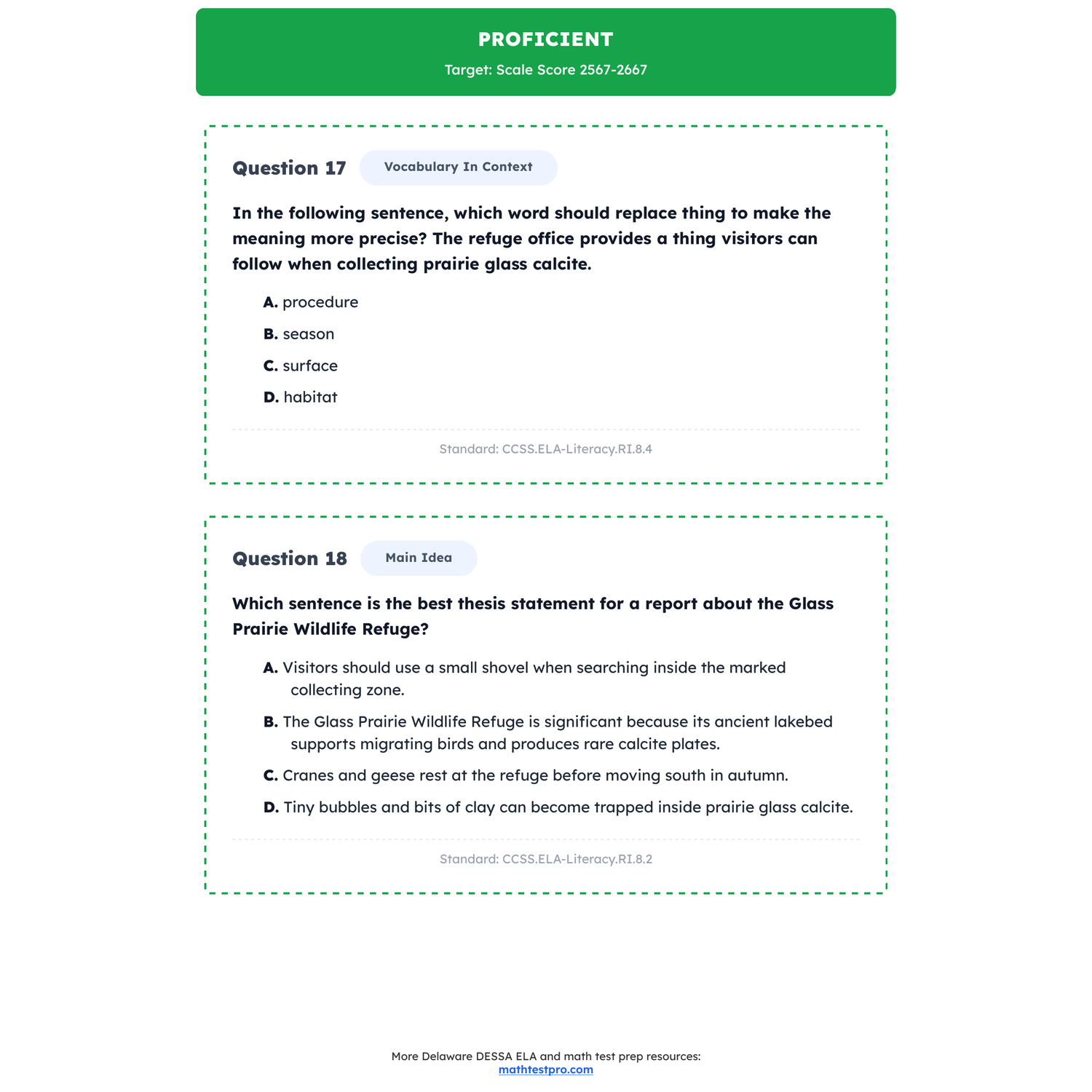 Delaware DESSA ELA Test Simulation | 8th Grade | All 4 Levels (2487-2668+) preview 3