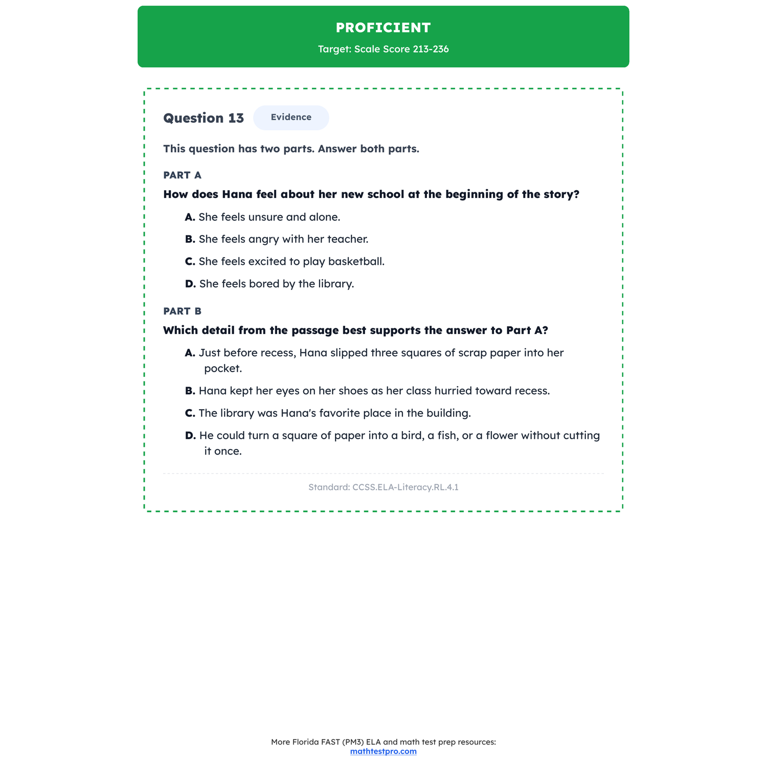 Florida FAST ELA Test Simulation | 4th Grade | All 4 Levels (199-237+) preview 3