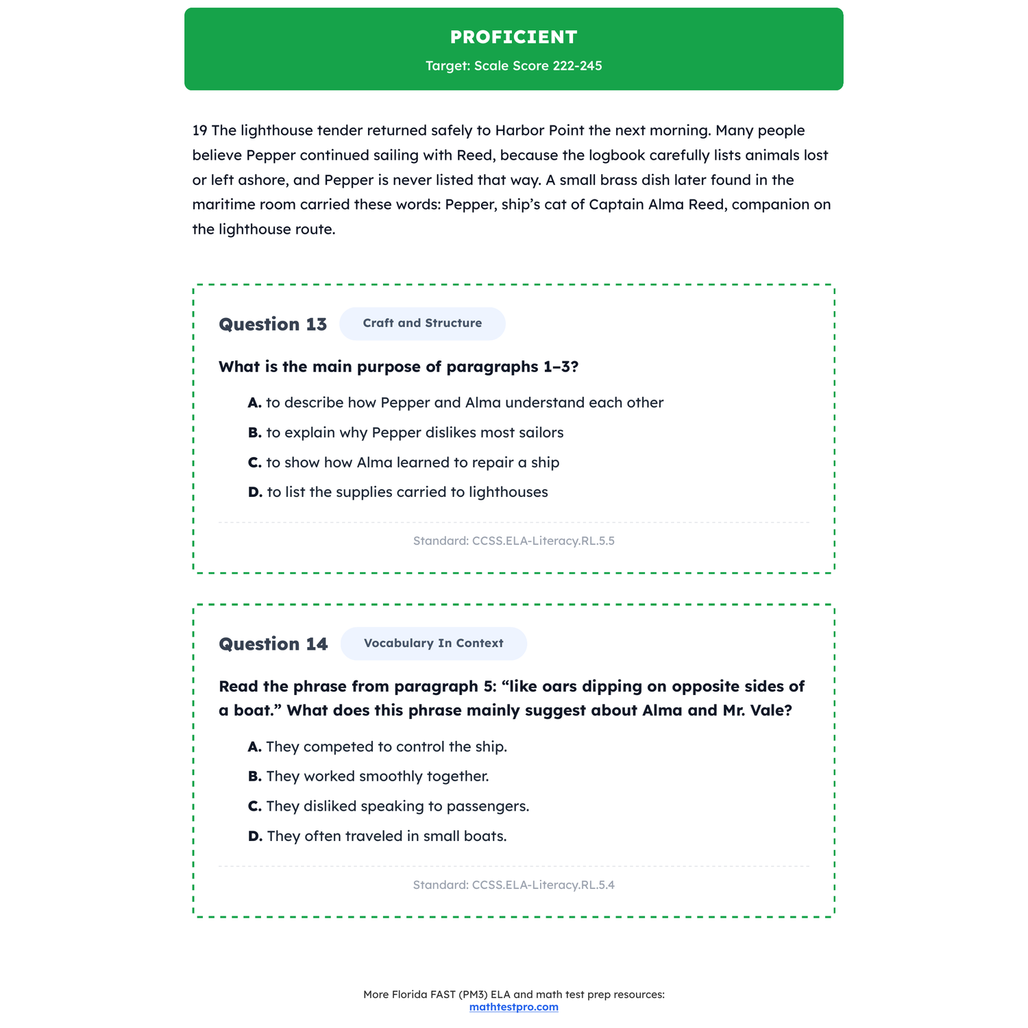 Florida FAST ELA Test Simulation | 5th Grade | All 4 Levels (206-246+) preview 3