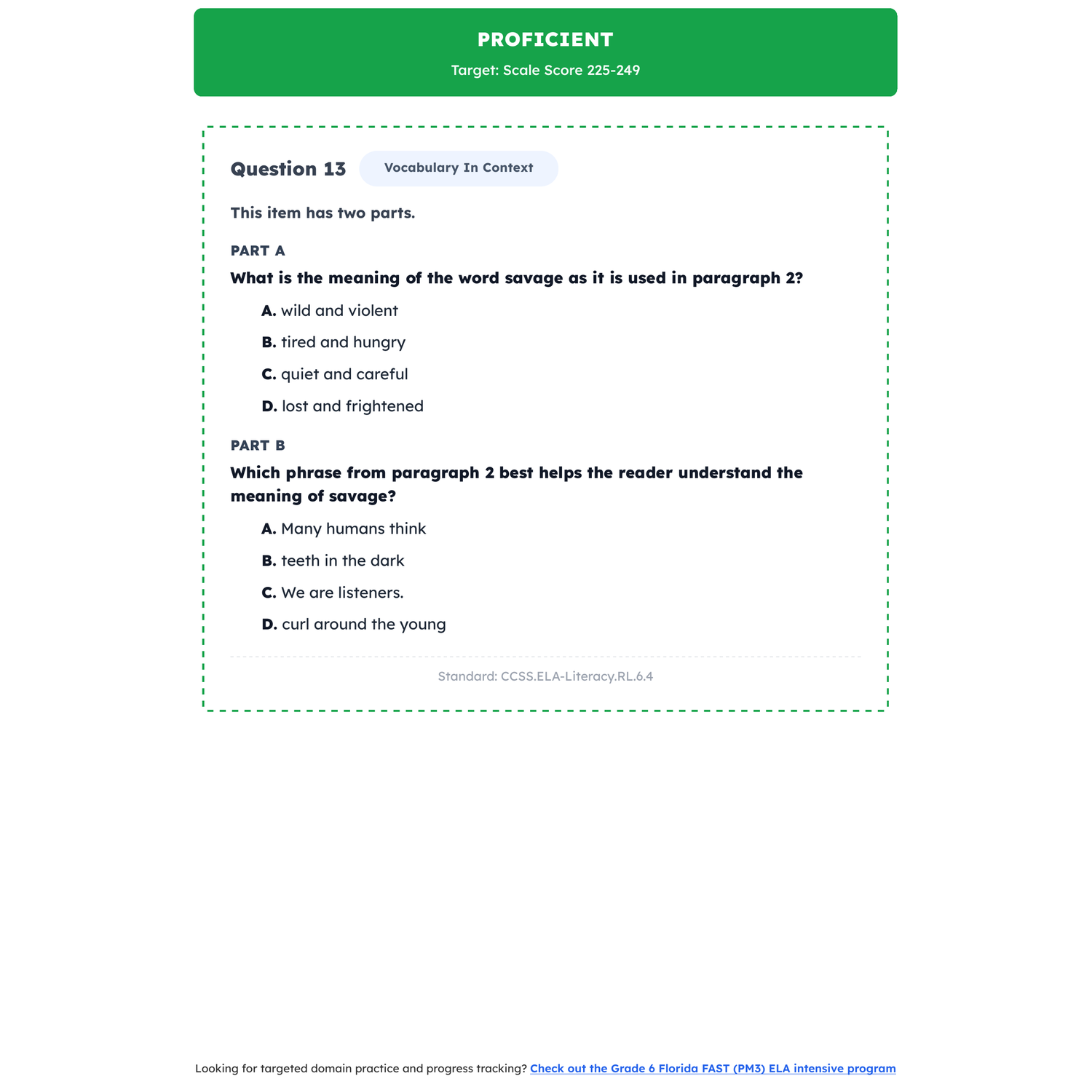 Florida FAST ELA Test Simulation | 6th Grade | All 4 Levels (209-250+) preview 3