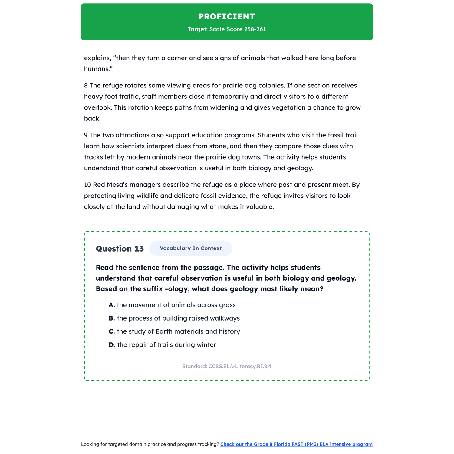 Florida FAST ELA Test Simulation | 8th Grade | All 4 Levels (220-262+) preview 3