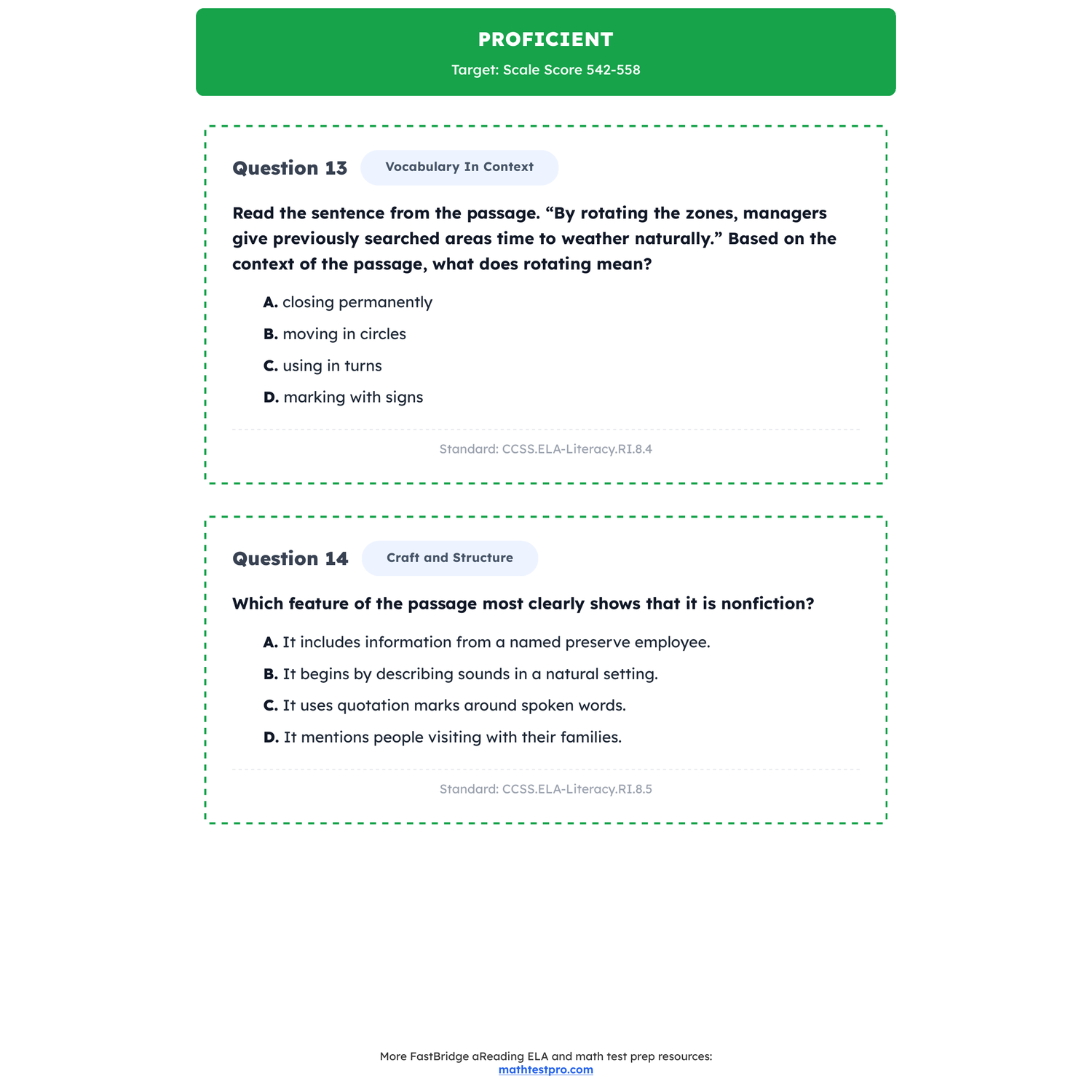 FastBridge aReading ELA Test Simulation | 8th Grade | All 4 Levels (525-581) preview 3