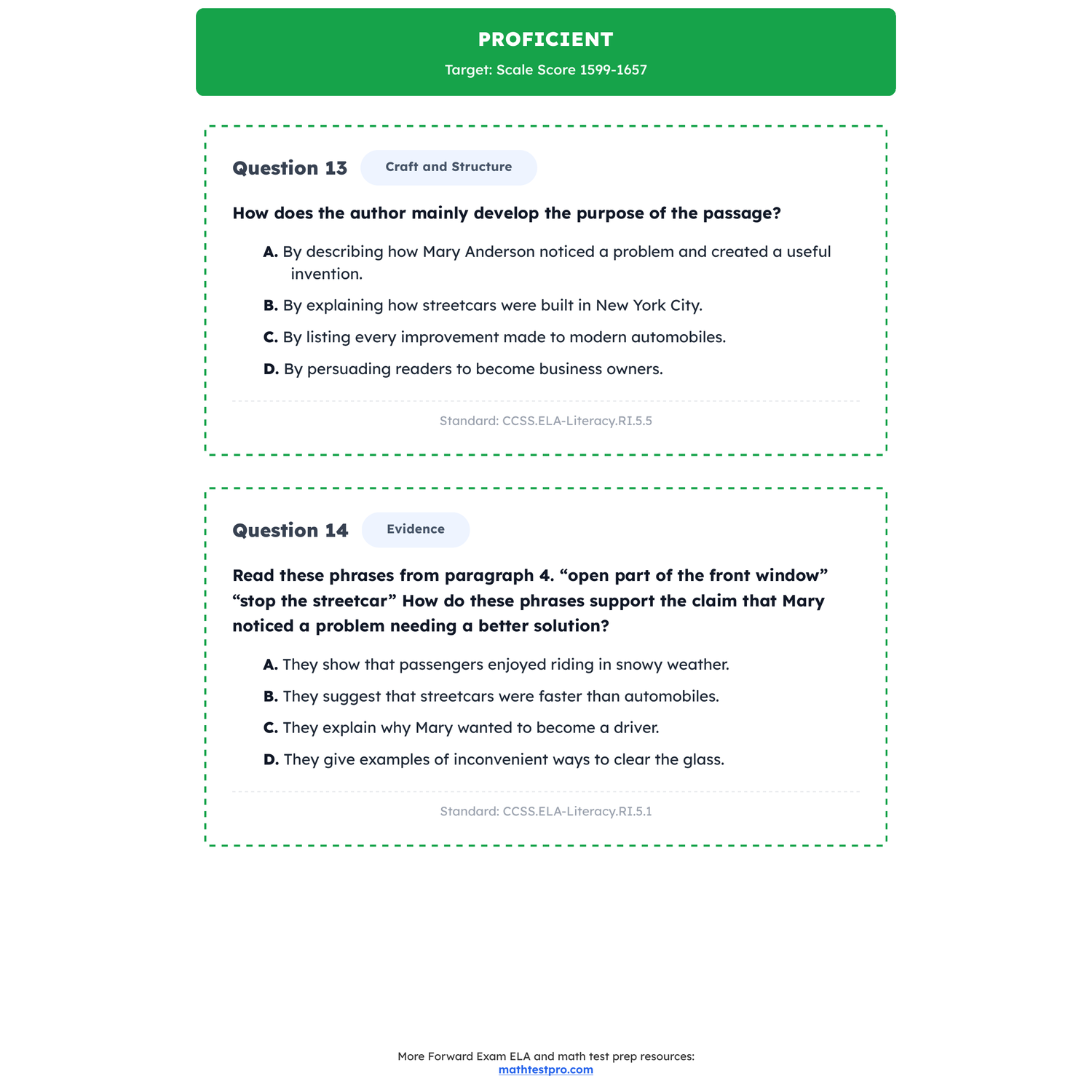 Wisconsin Forward Exam ELA Test Simulation | 5th Grade | Scale Score 1320-1860 preview 3
