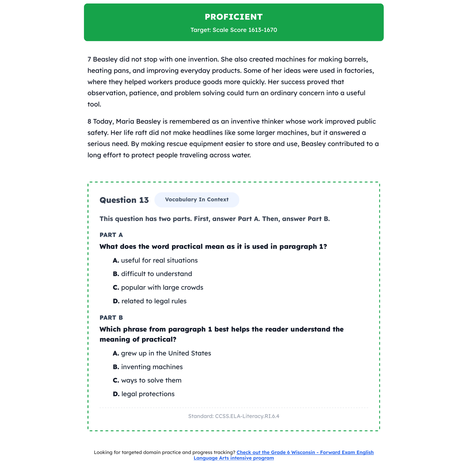 Wisconsin Forward Exam ELA Test Simulation | 6th Grade | Scale Score 1360-1900 preview 3