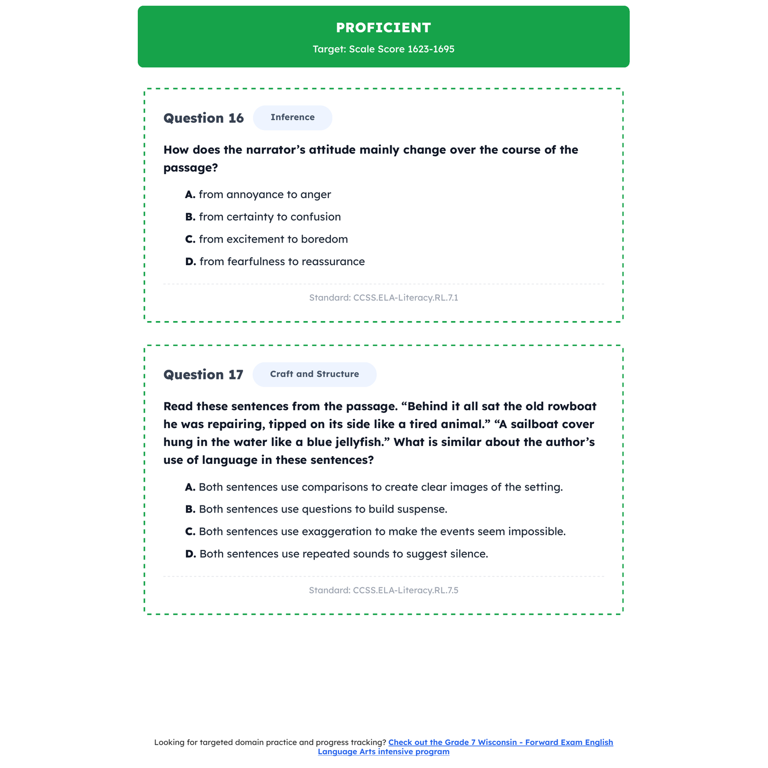 Wisconsin Forward Exam ELA Test Simulation | 7th Grade | Scale Score 1370-1970 preview 3