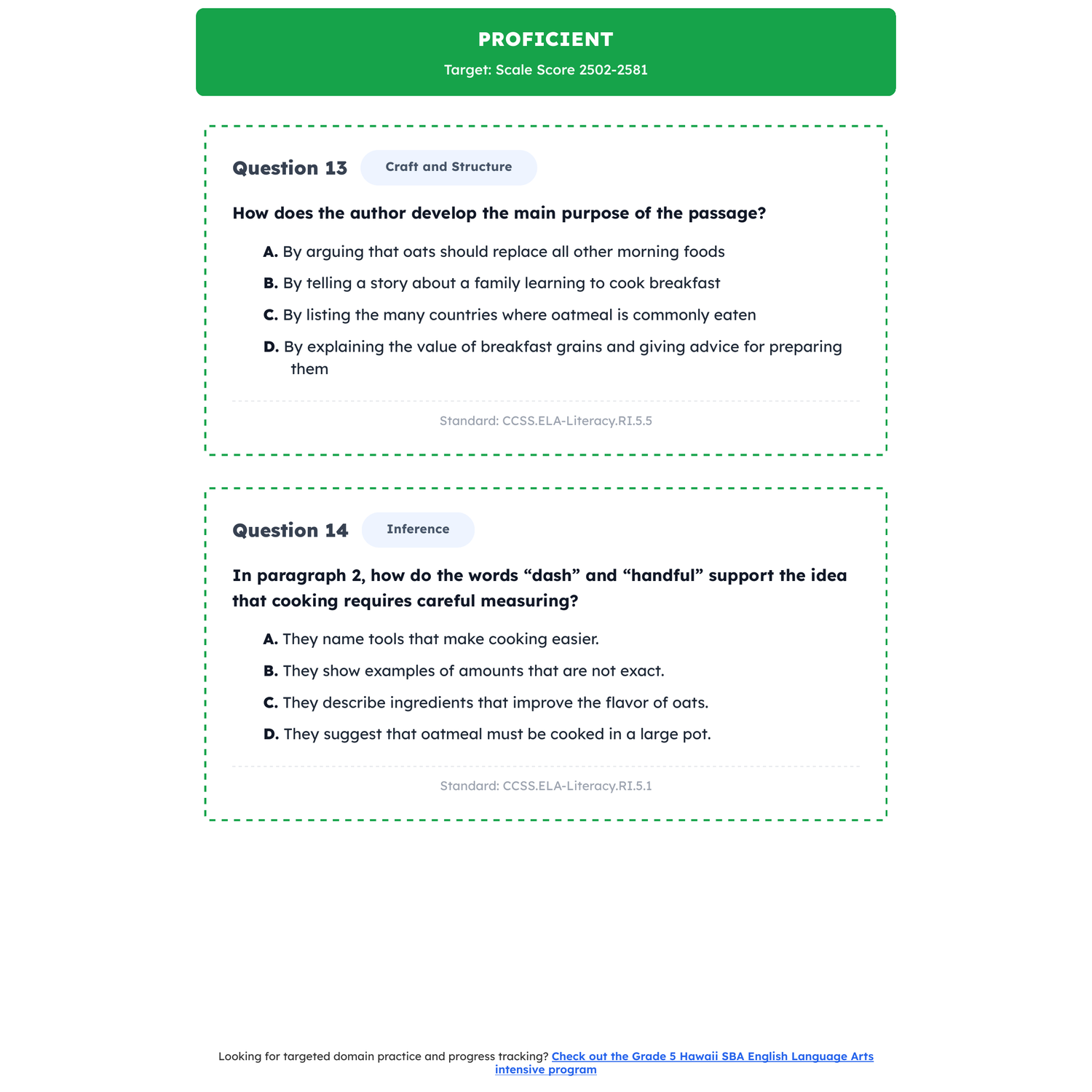 Hawaii SBA ELA Test Simulation | 5th Grade | All 4 Levels (2442-2582+) preview 3