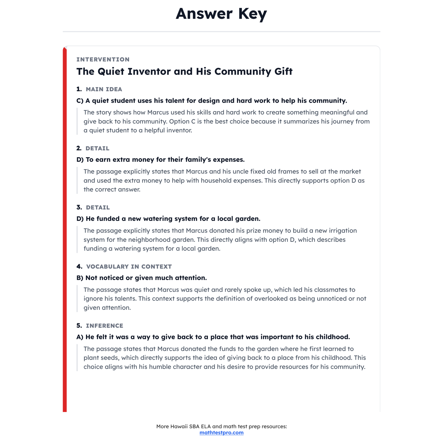 Hawaii SBA ELA Test Simulation | 5th Grade | All 4 Levels (2442-2582+) preview 4