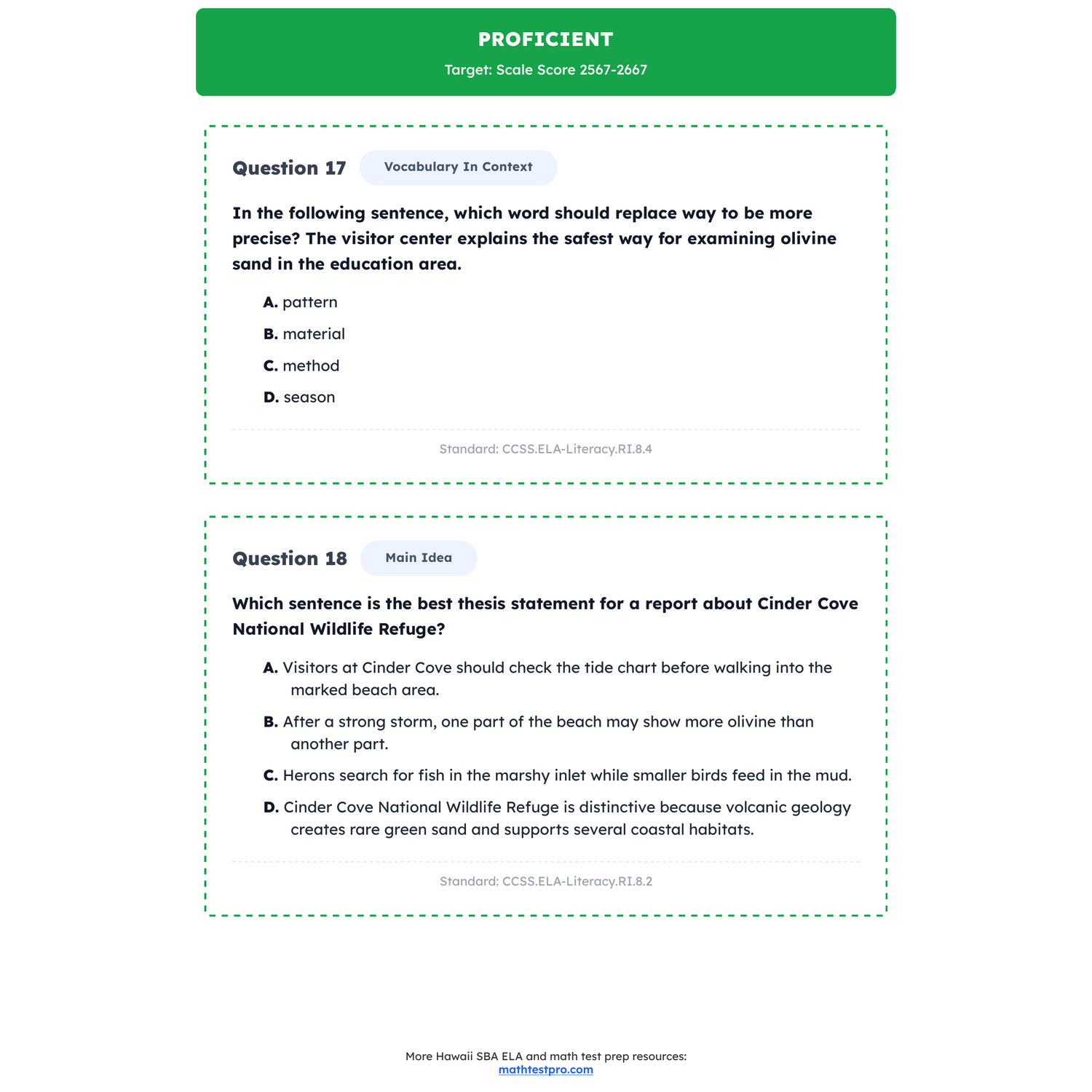 Hawaii SBA ELA Test Simulation | 8th Grade | All 4 Levels (2487-2668+) preview 3