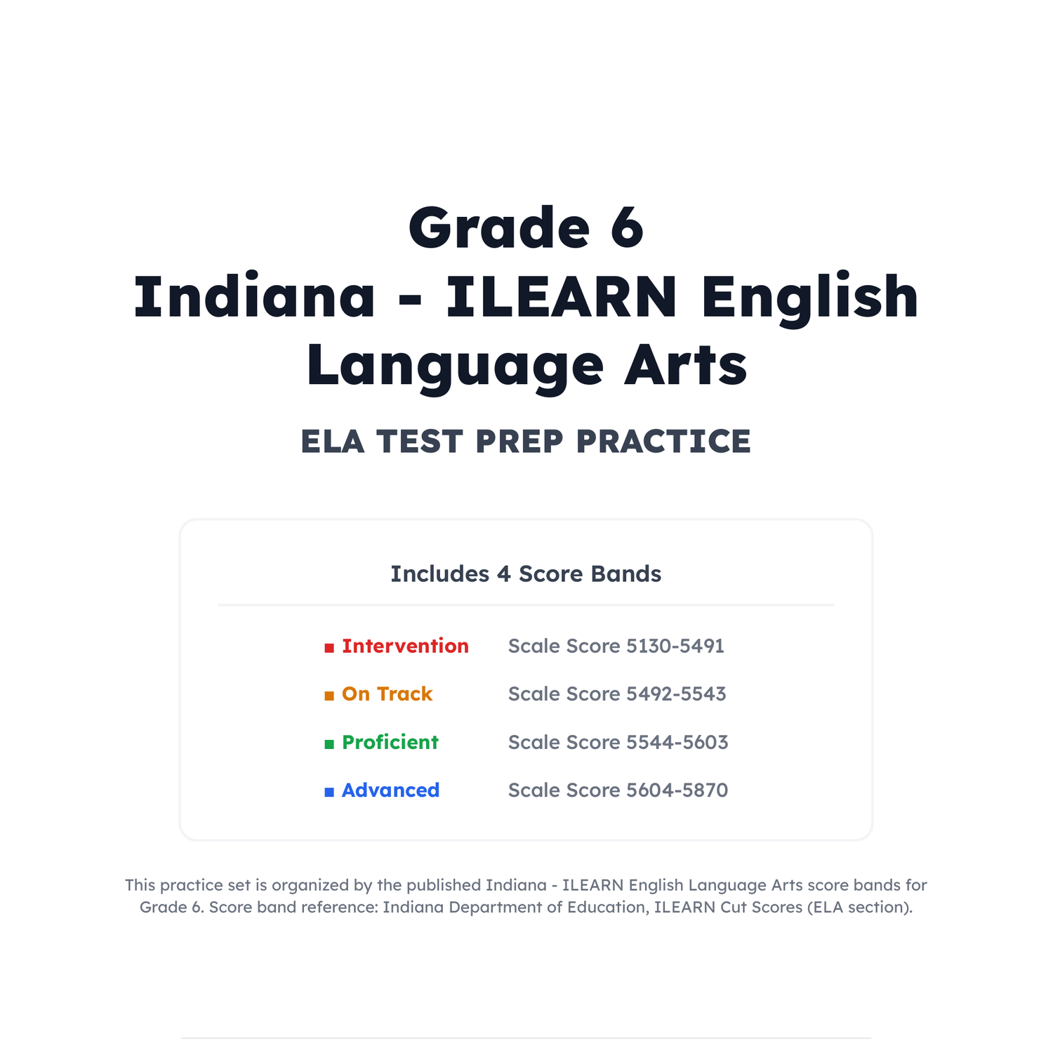 Indiana ILEARN ELA Test Simulation | 6th Grade | All 4 Levels (5130-5870) preview 2