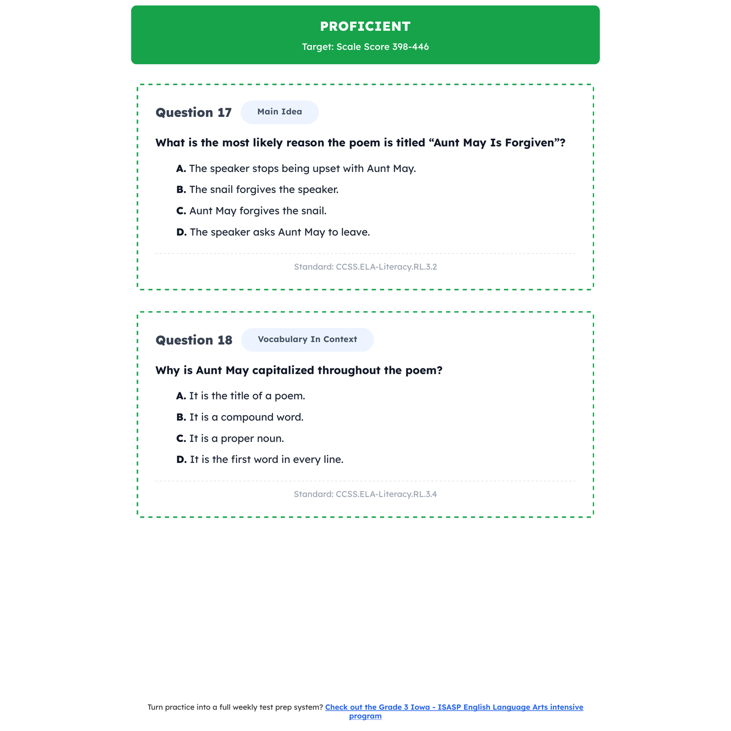 Iowa ISASP ELA Test Simulation | 3rd Grade | All 4 Levels (Scale Score 345-510) preview 3
