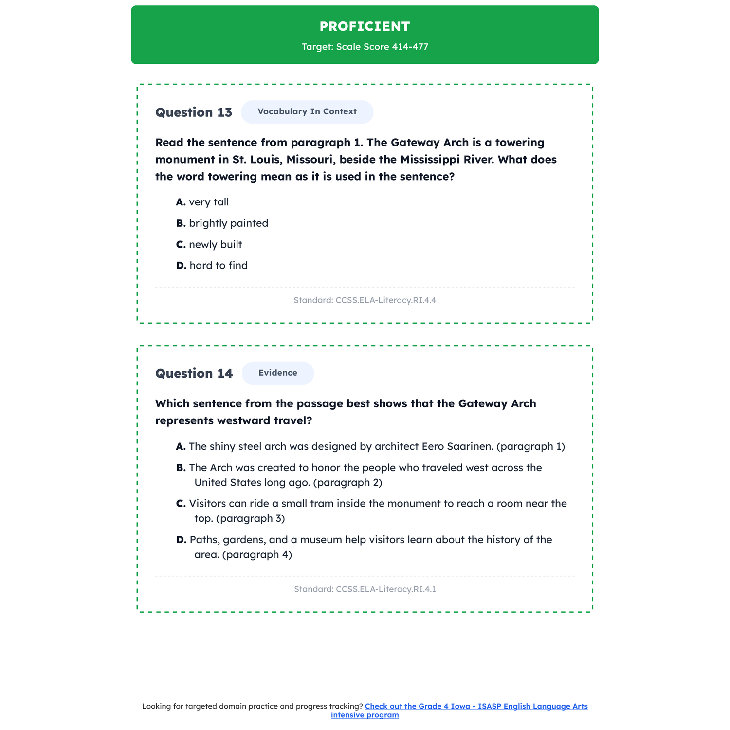 Iowa ISASP ELA Test Simulation | 4th Grade | All 4 Levels (Scale Score 350-540) preview 3
