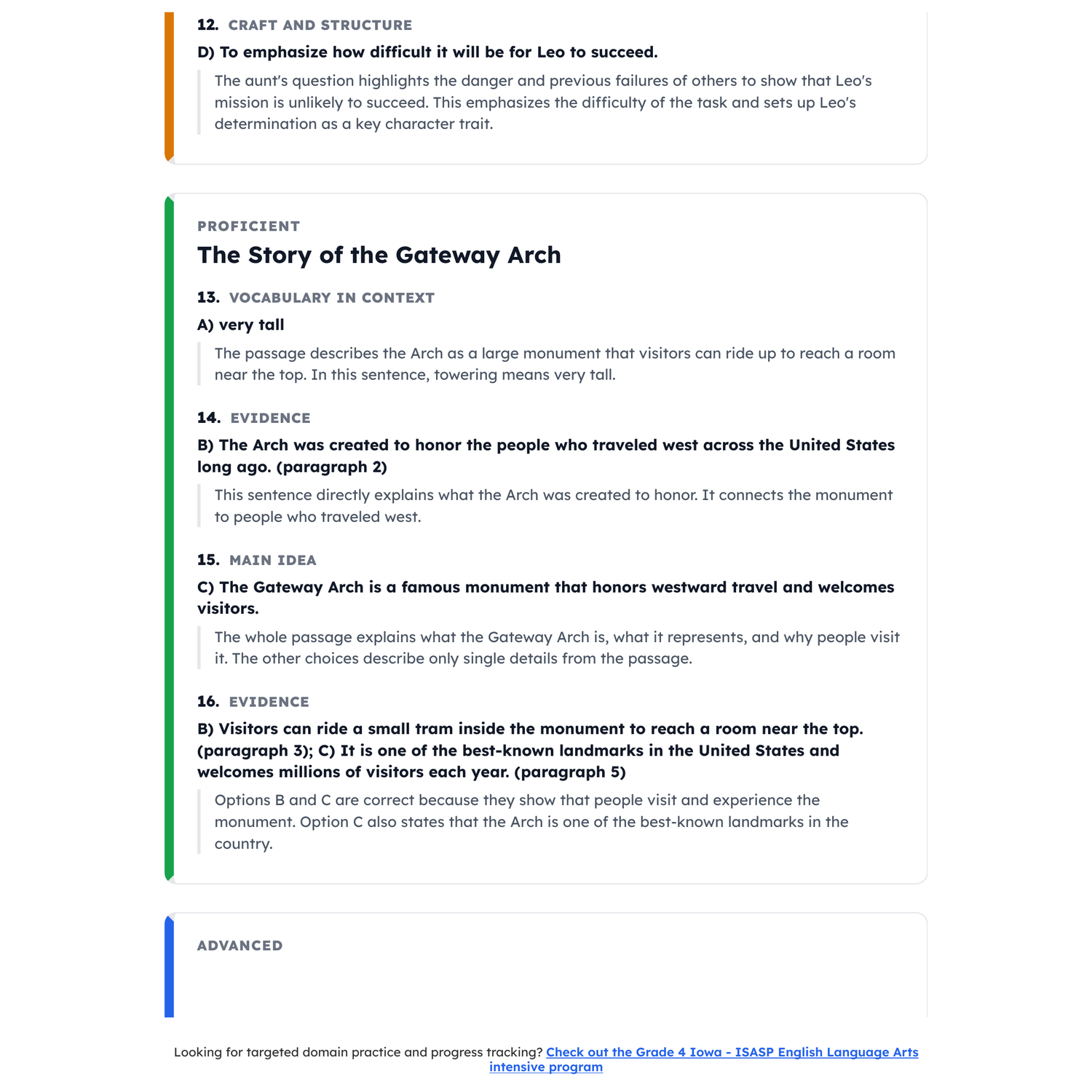 Iowa ISASP ELA Test Simulation | 4th Grade | All 4 Levels (Scale Score 350-540) preview 4
