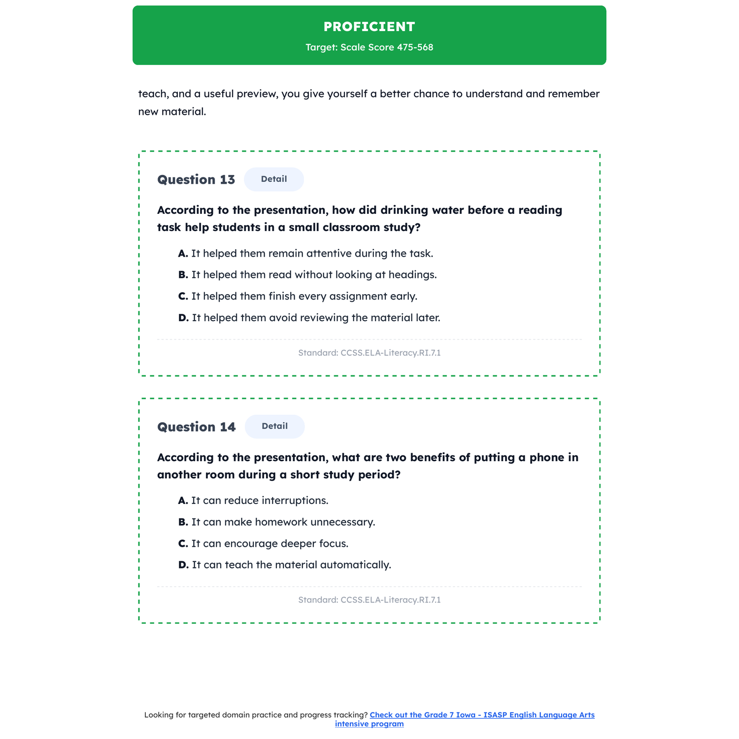 Iowa ISASP ELA Test Simulation | 7th Grade | All 4 Levels (Scale Score 370-680) preview 3