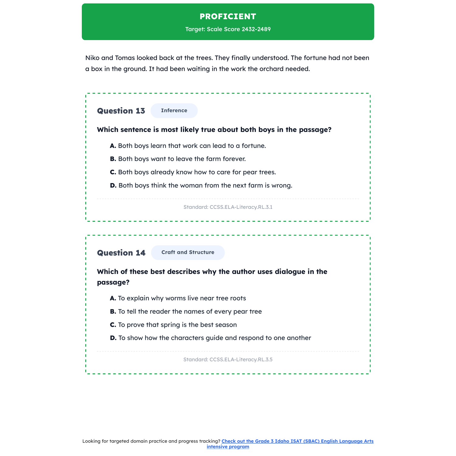 Idaho ISAT (SBAC) ELA Test Simulation | 3rd Grade | All 4 Levels (2367-2490+) preview 3